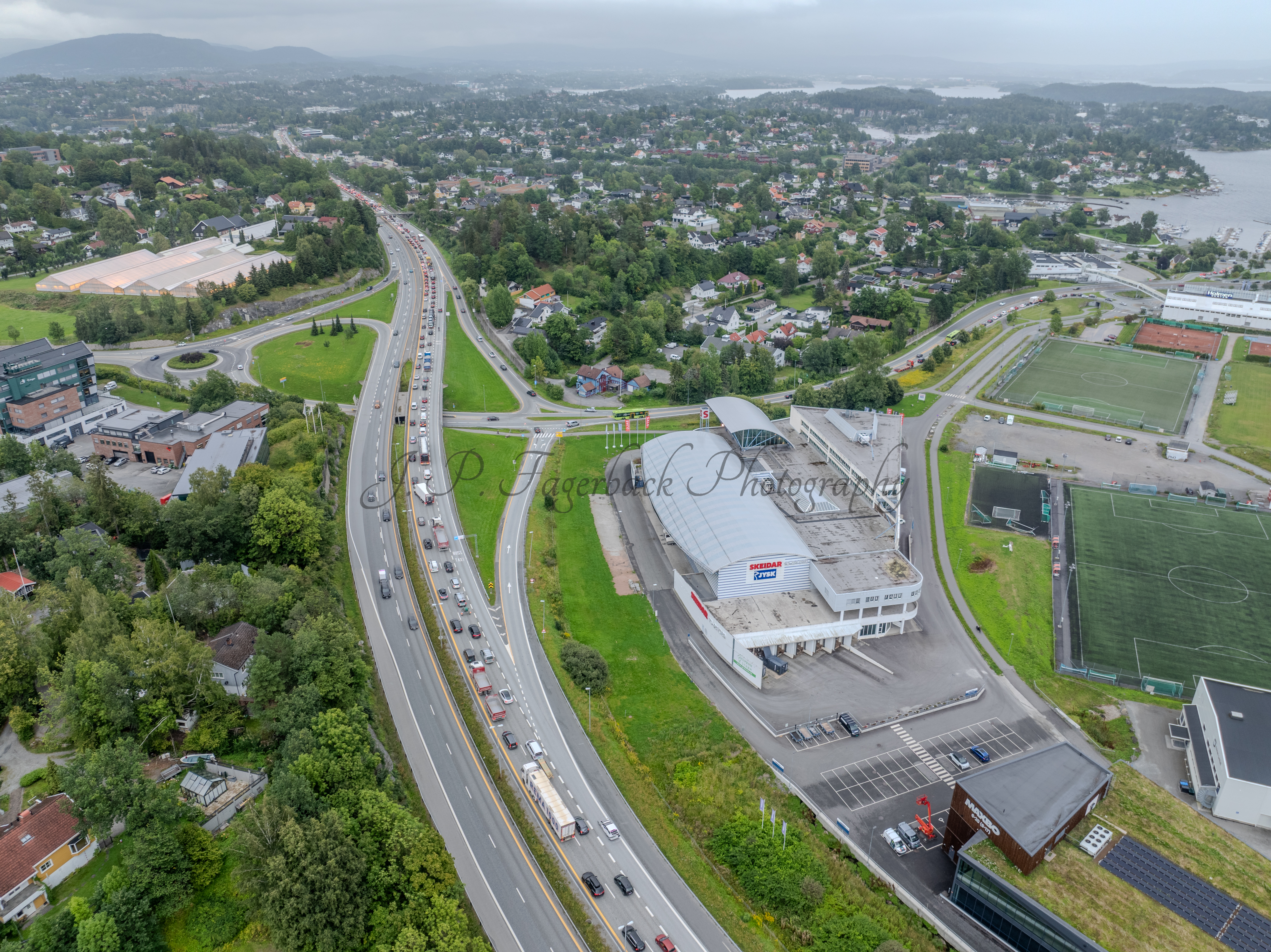 roads with traffic jam on a gloomy day