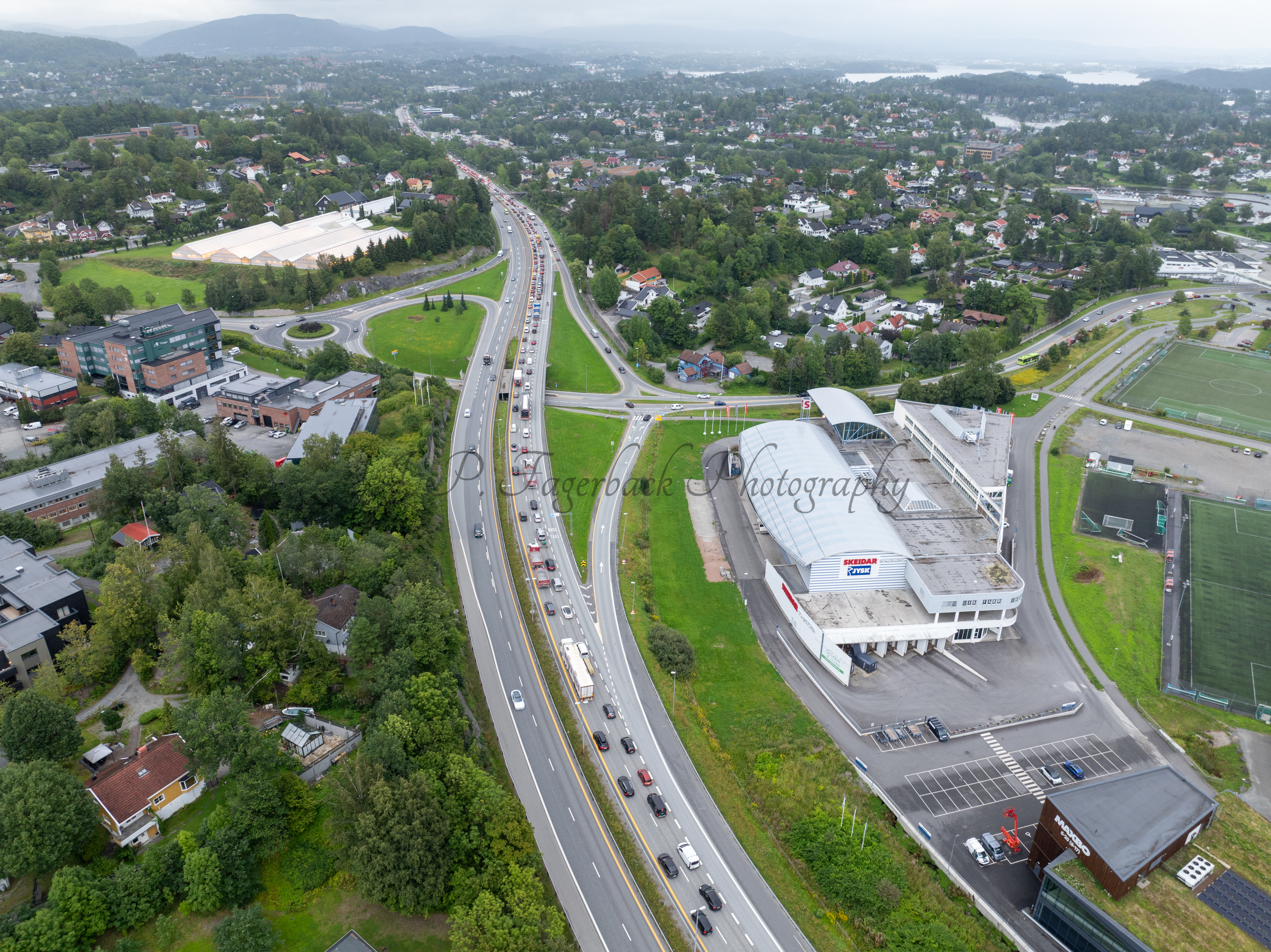 roads with traffic jam on a gloomy day