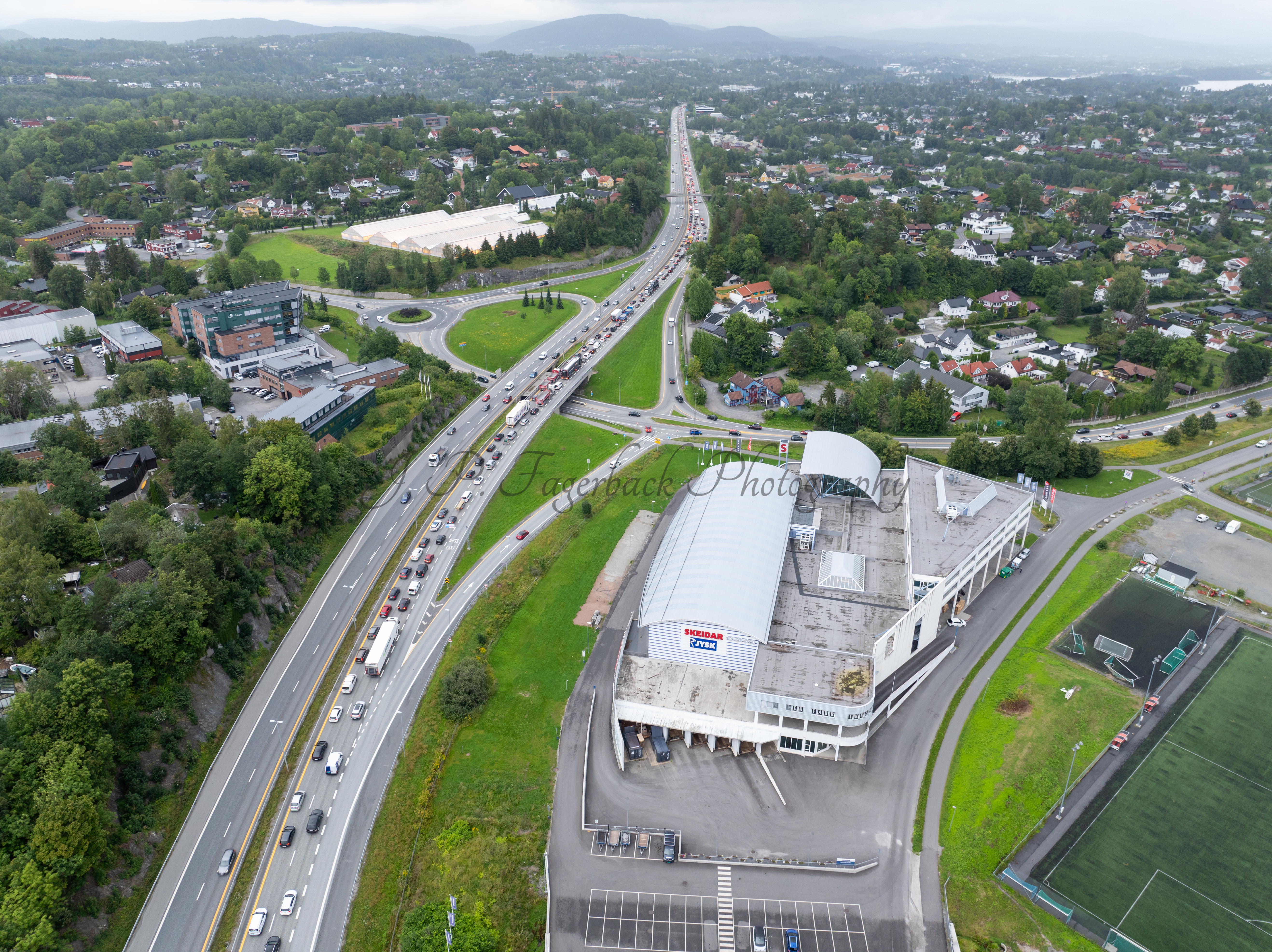 roads with traffic jam on a gloomy day
