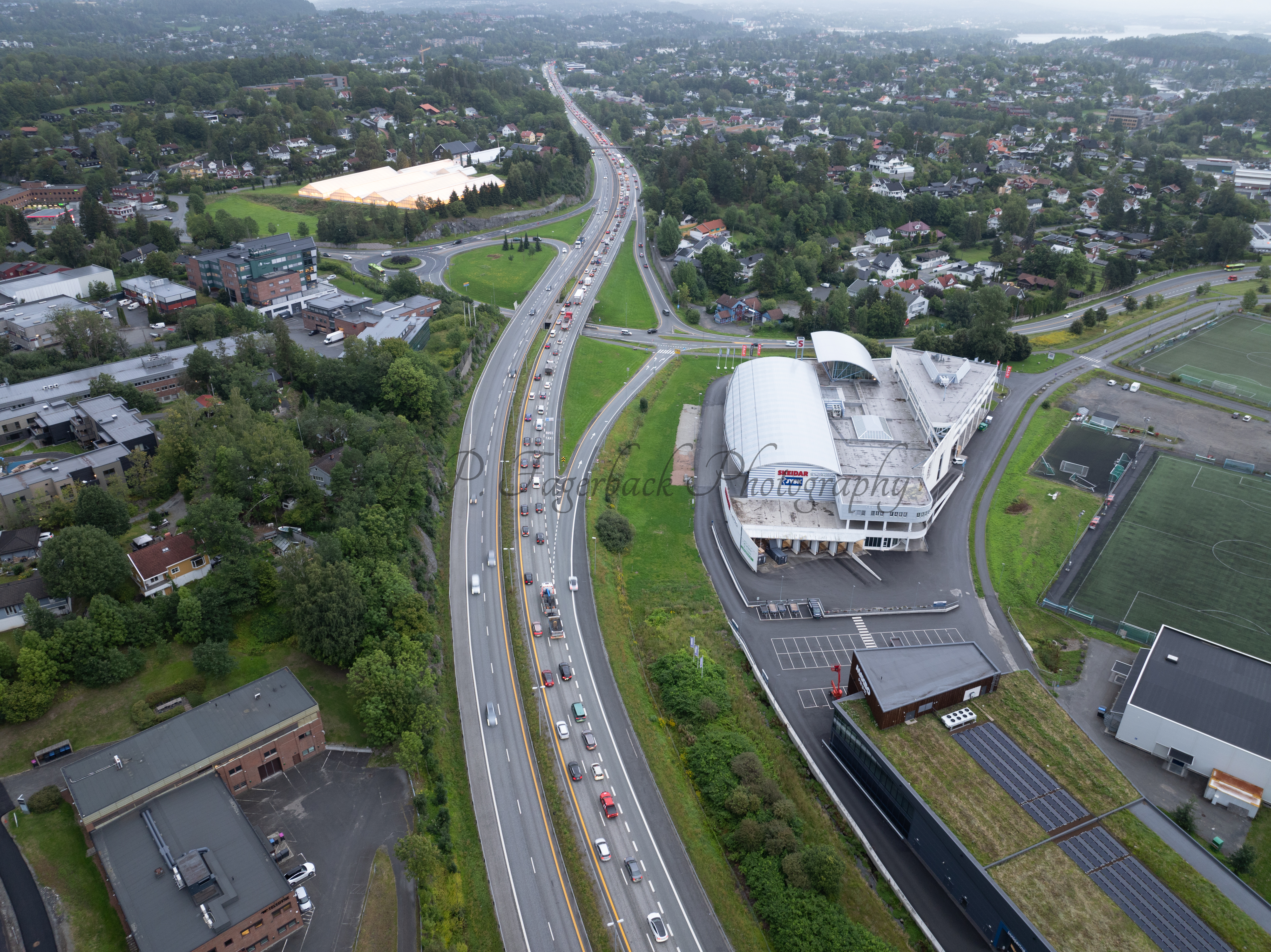 roads with traffic jam on a gloomy day