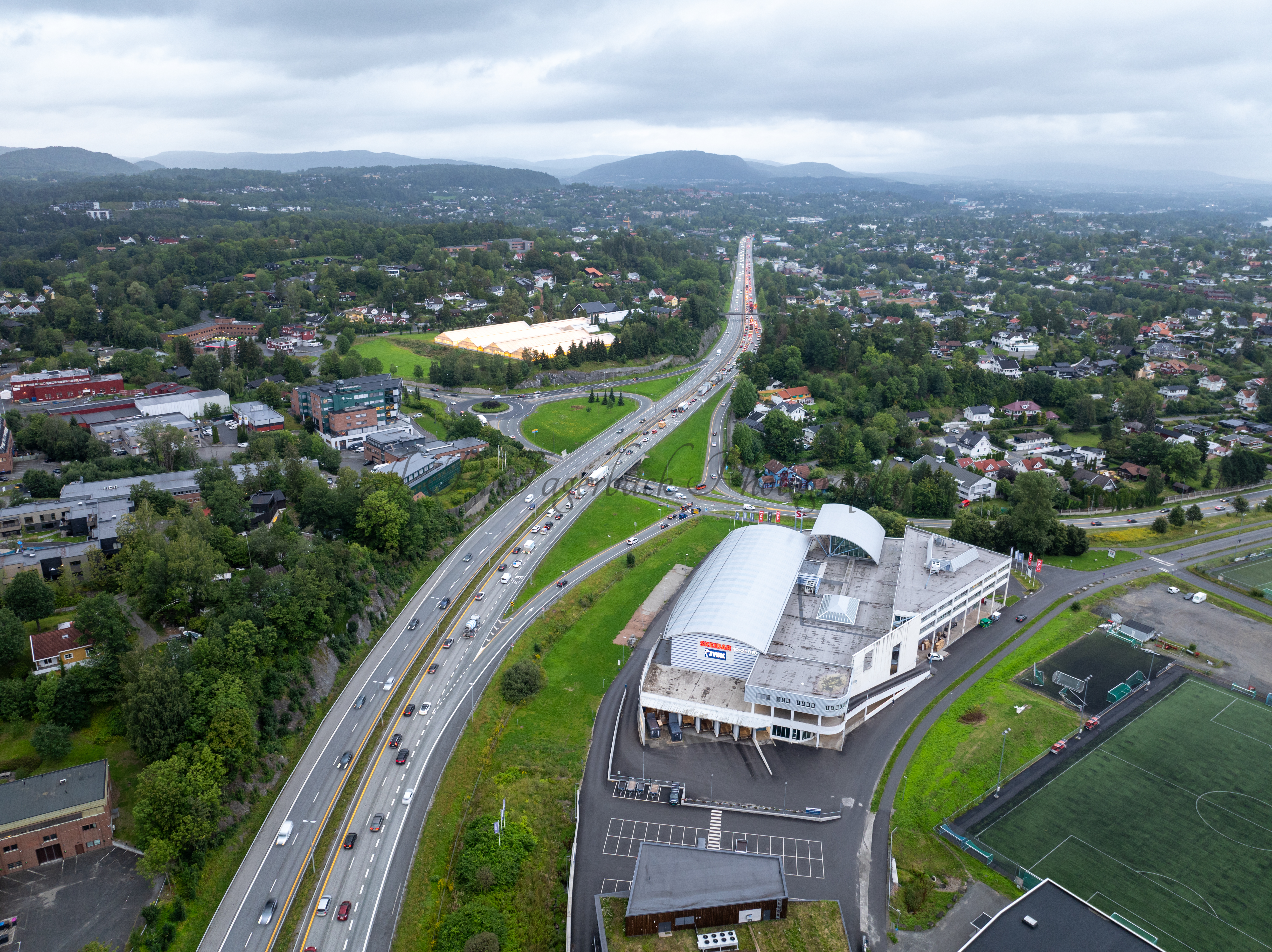 roads with traffic jam on a gloomy day