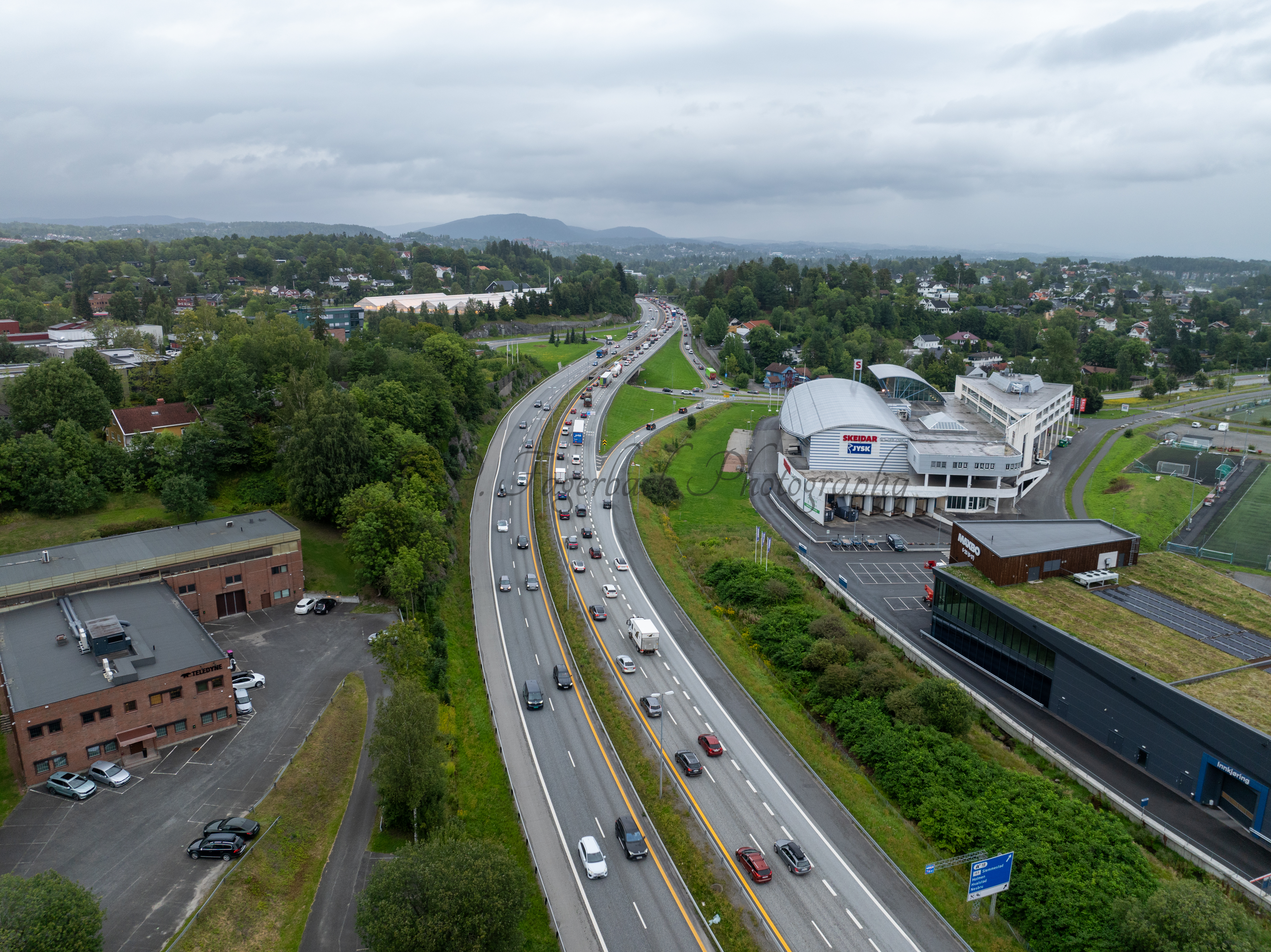 roads with traffic jam on a gloomy day