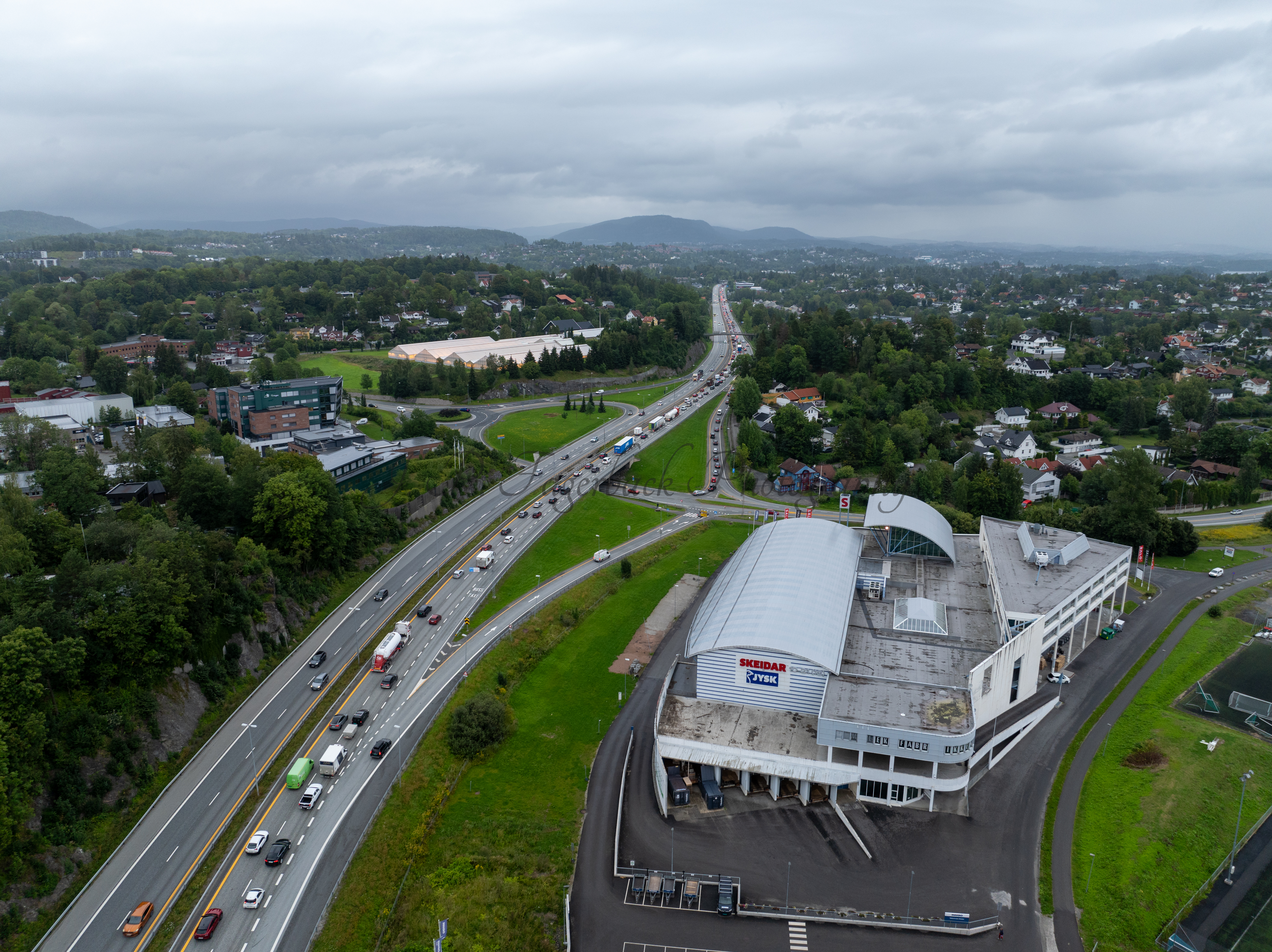 roads with traffic jam on a gloomy day