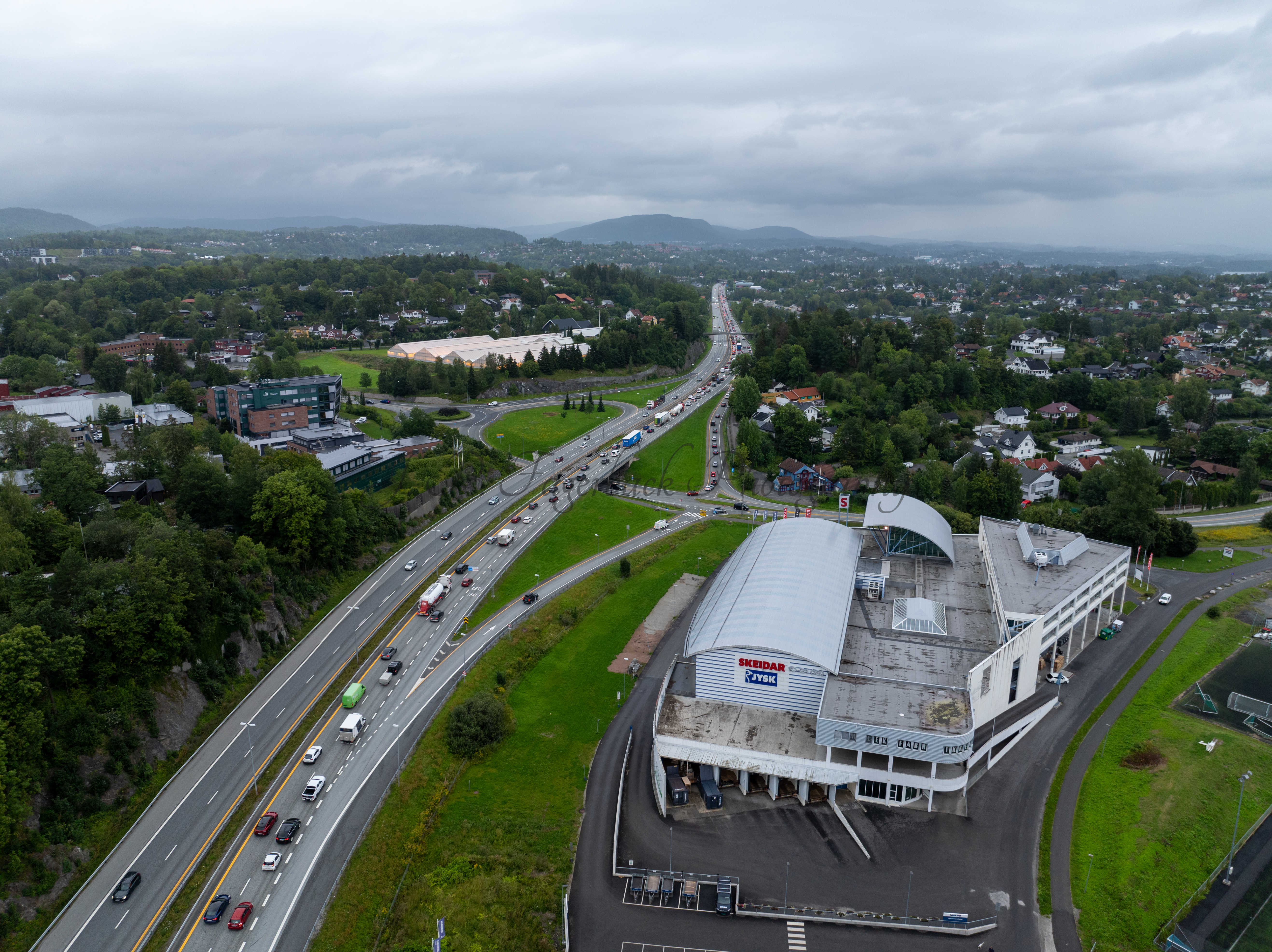 roads with traffic jam on a gloomy day