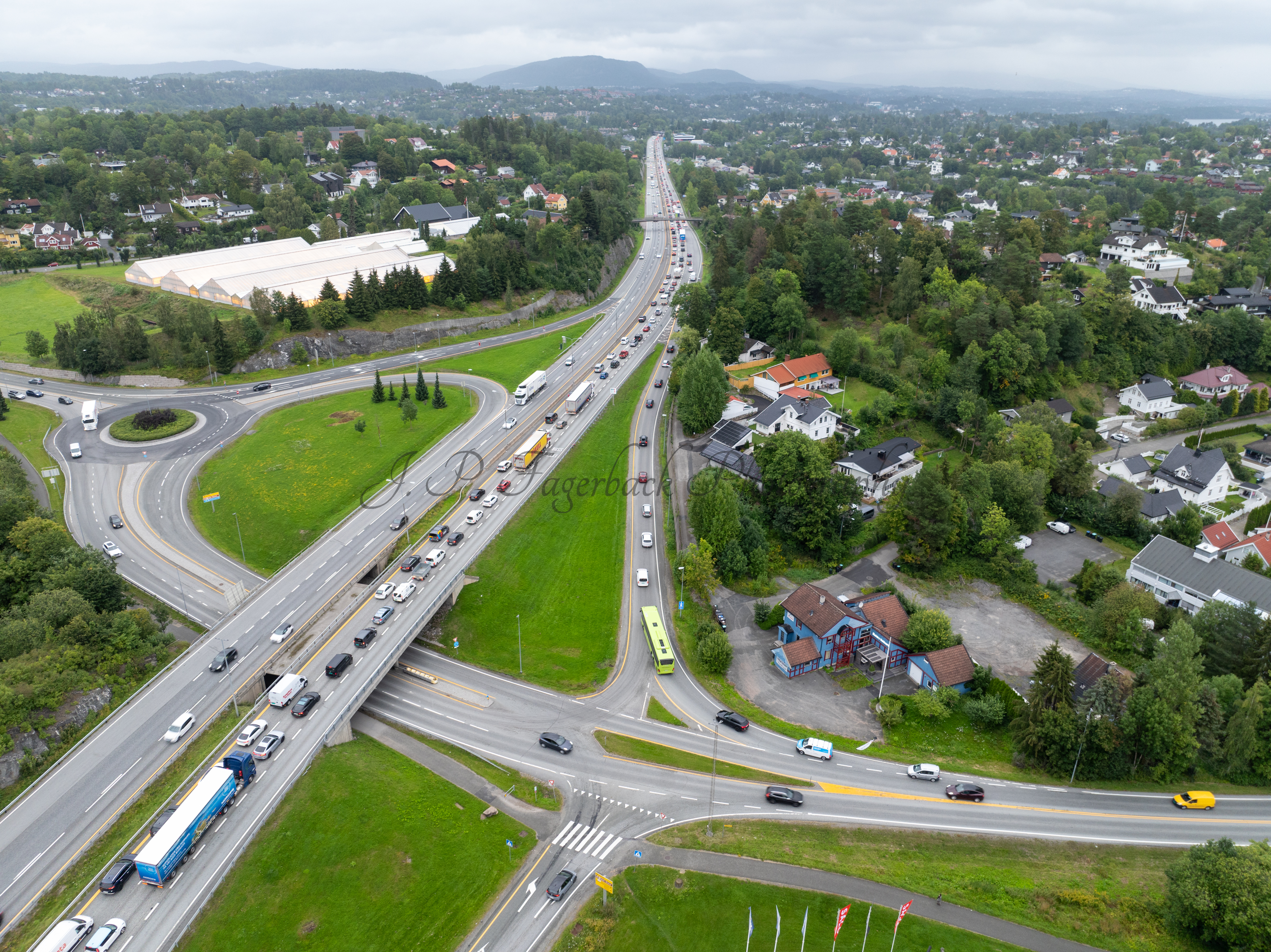 roads with traffic jam on a gloomy day