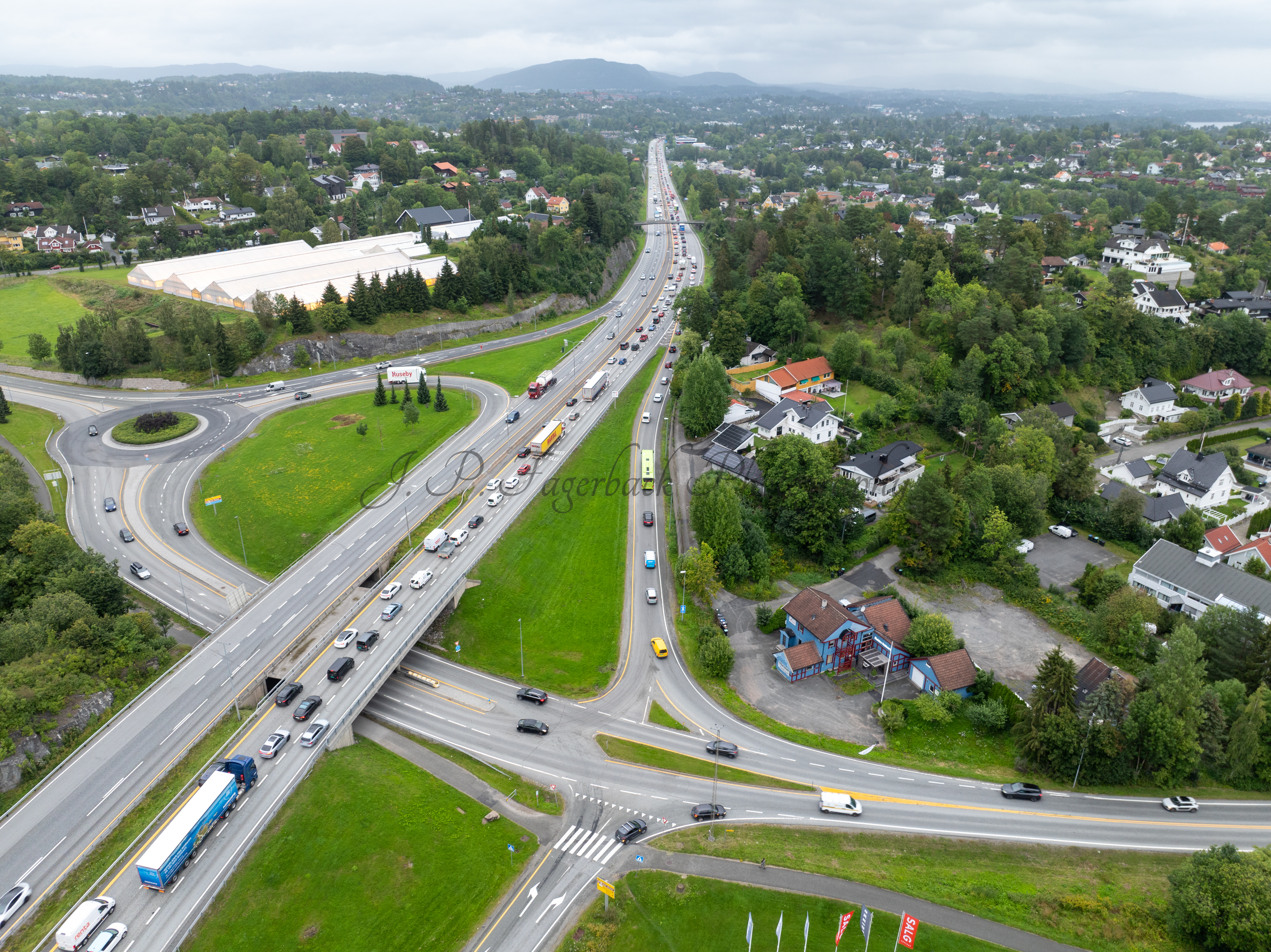 roads with traffic jam on a gloomy day