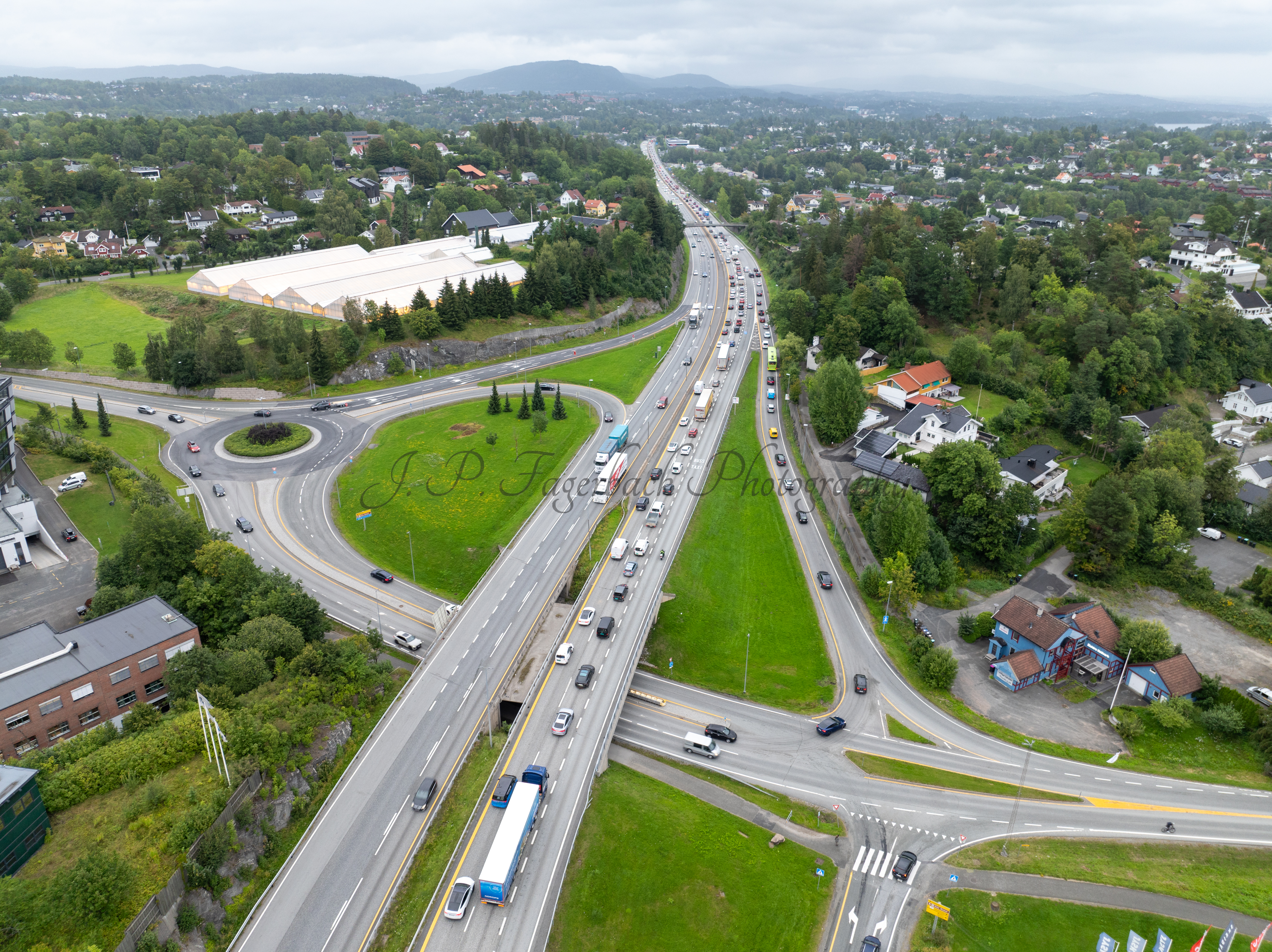 roads with traffic jam on a gloomy day
