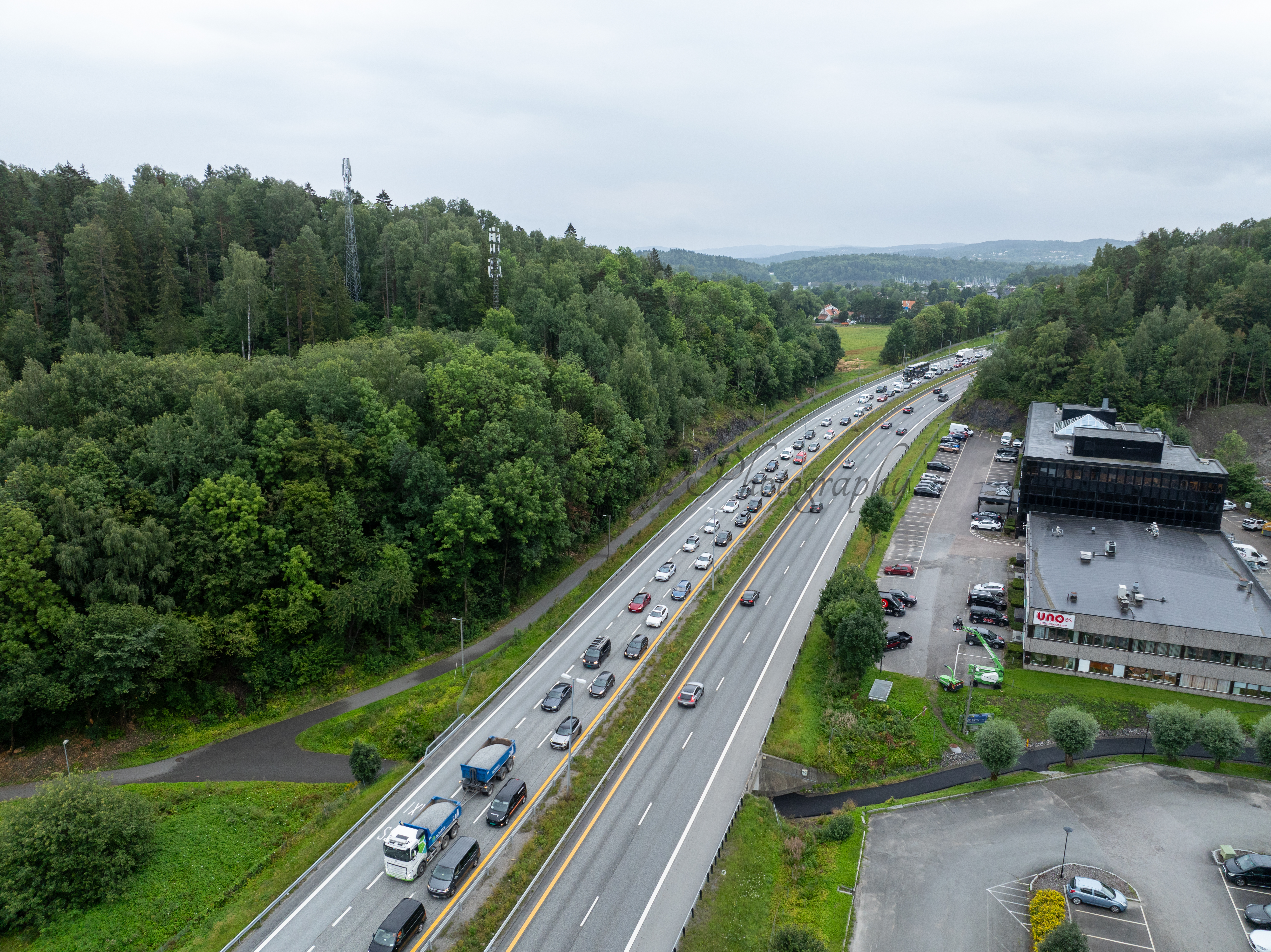 roads with traffic jam on a gloomy day