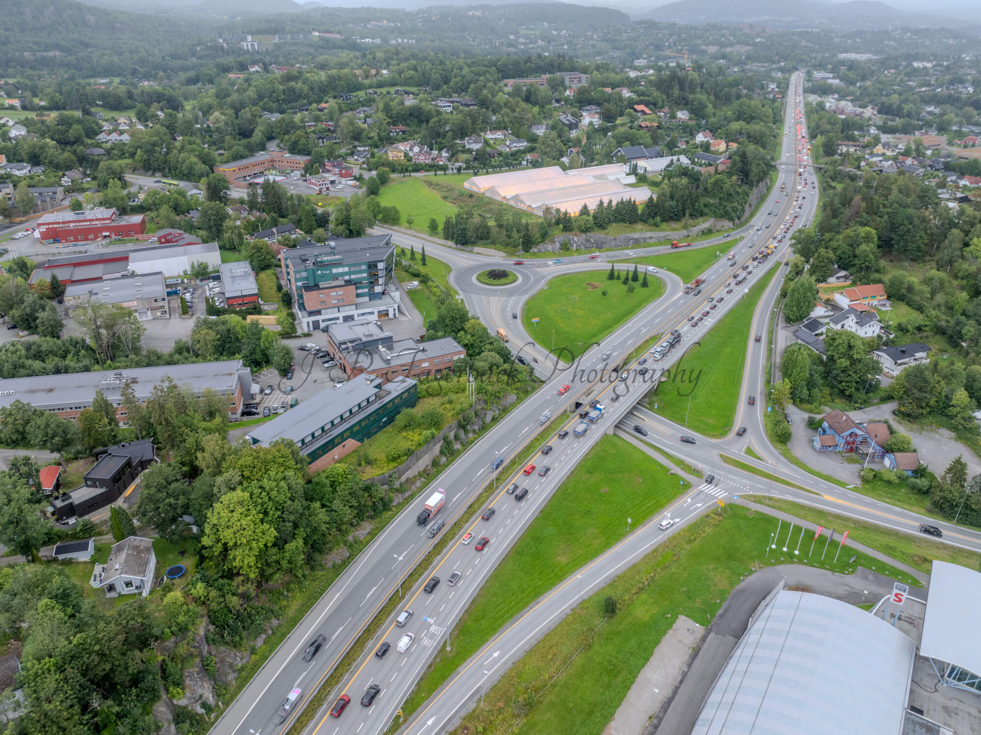 roads with traffic jam on a gloomy day