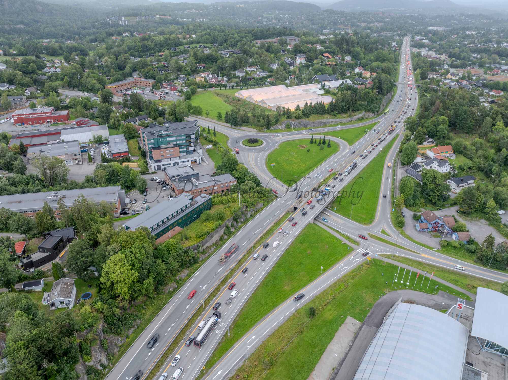 roads with traffic jam on a gloomy day