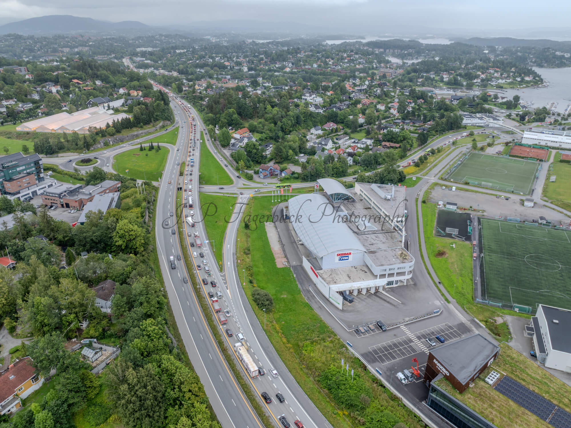 roads with traffic jam on a gloomy day