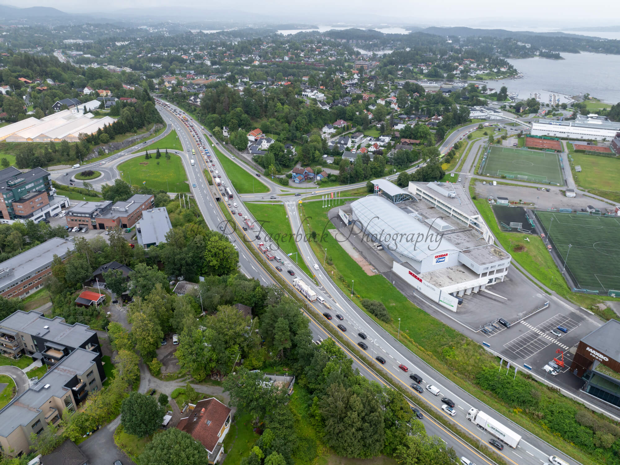 roads with traffic jam on a gloomy day