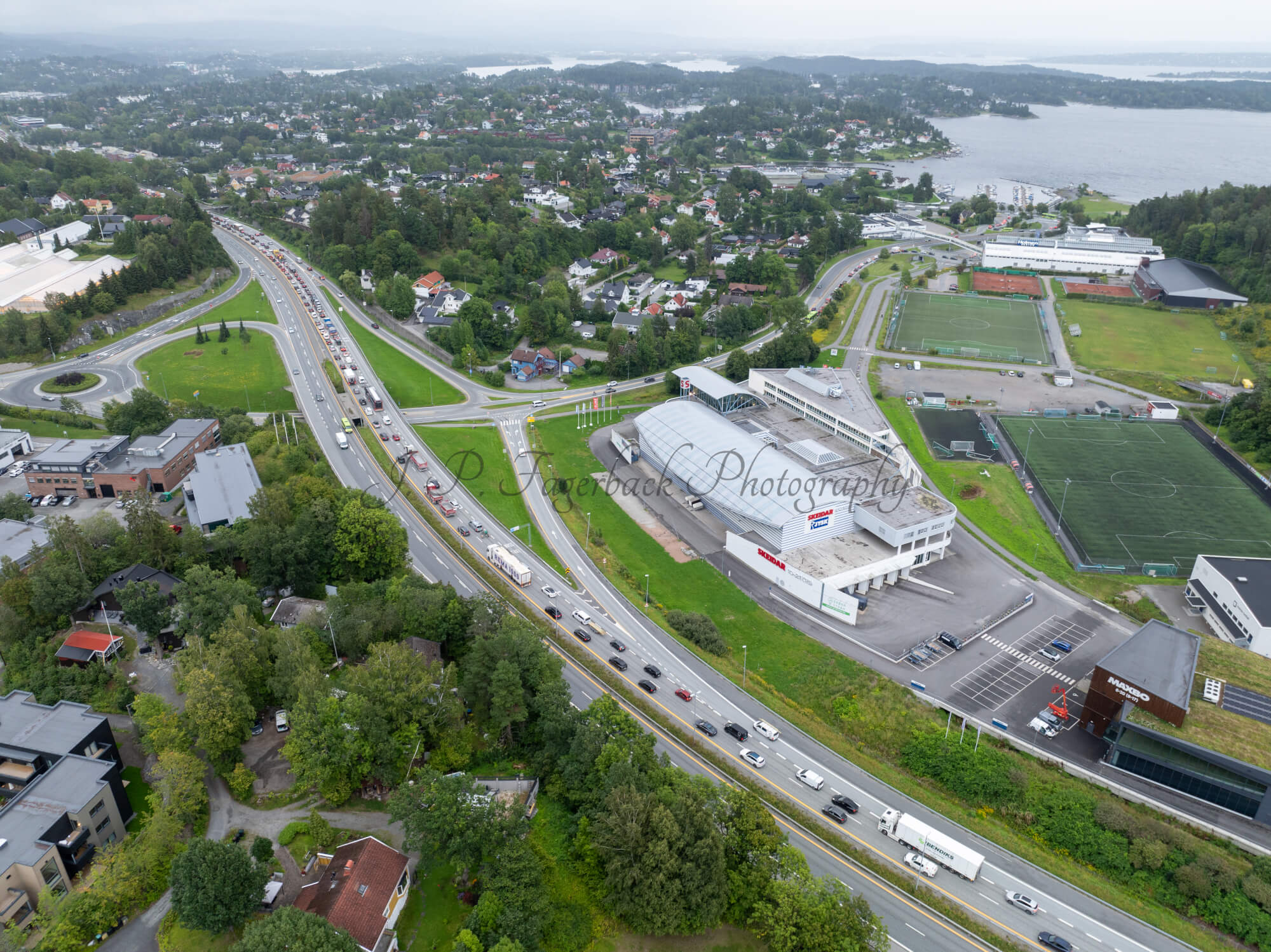 roads with traffic jam on a gloomy day