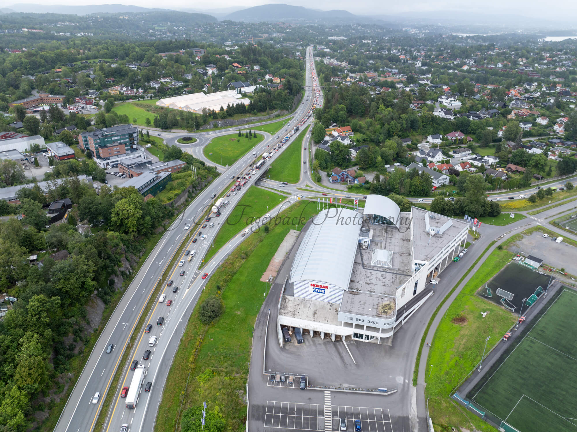 roads with traffic jam on a gloomy day
