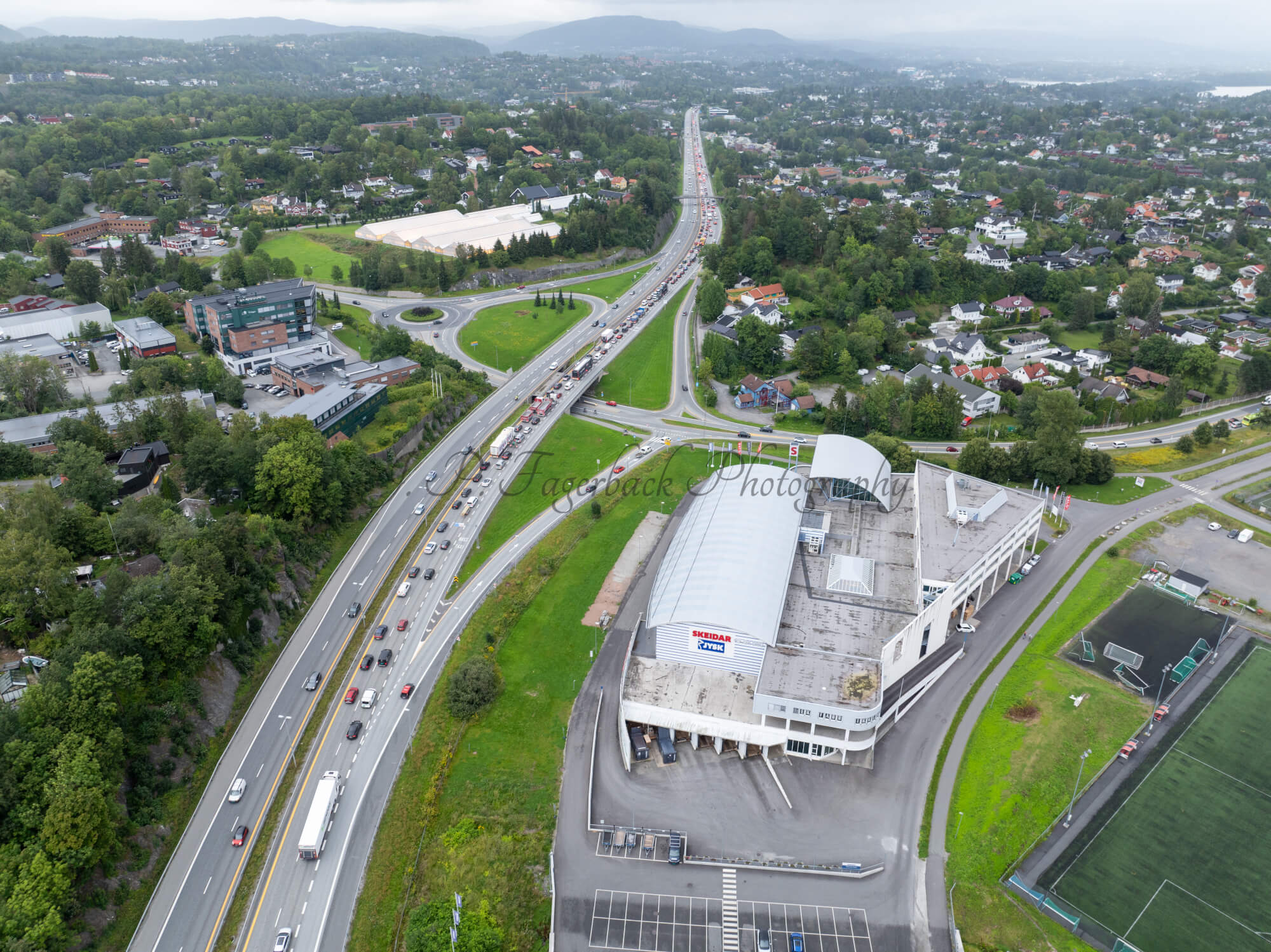 roads with traffic jam on a gloomy day