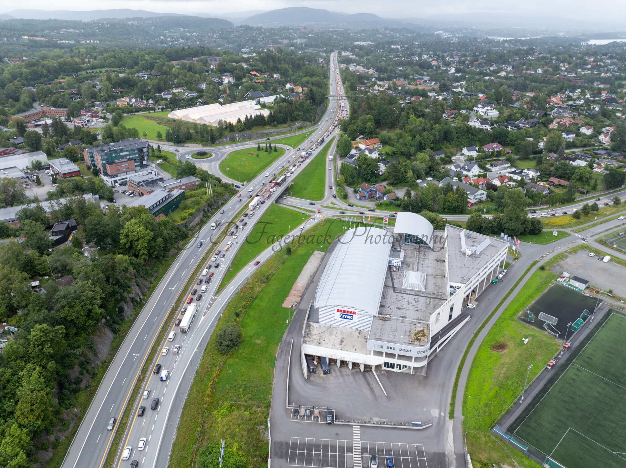 roads with traffic jam on a gloomy day