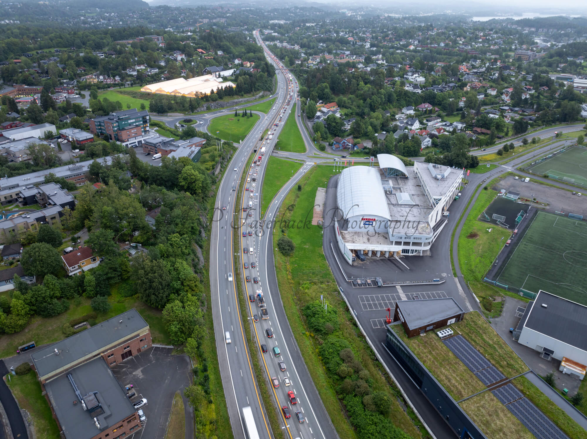 roads with traffic jam on a gloomy day