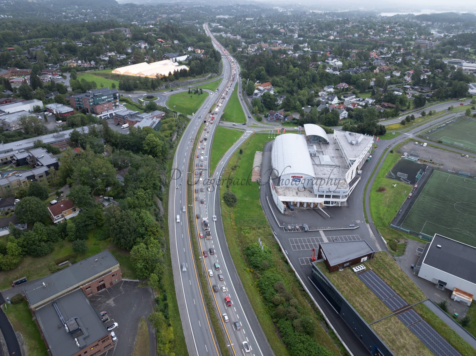 roads with traffic jam on a gloomy day
