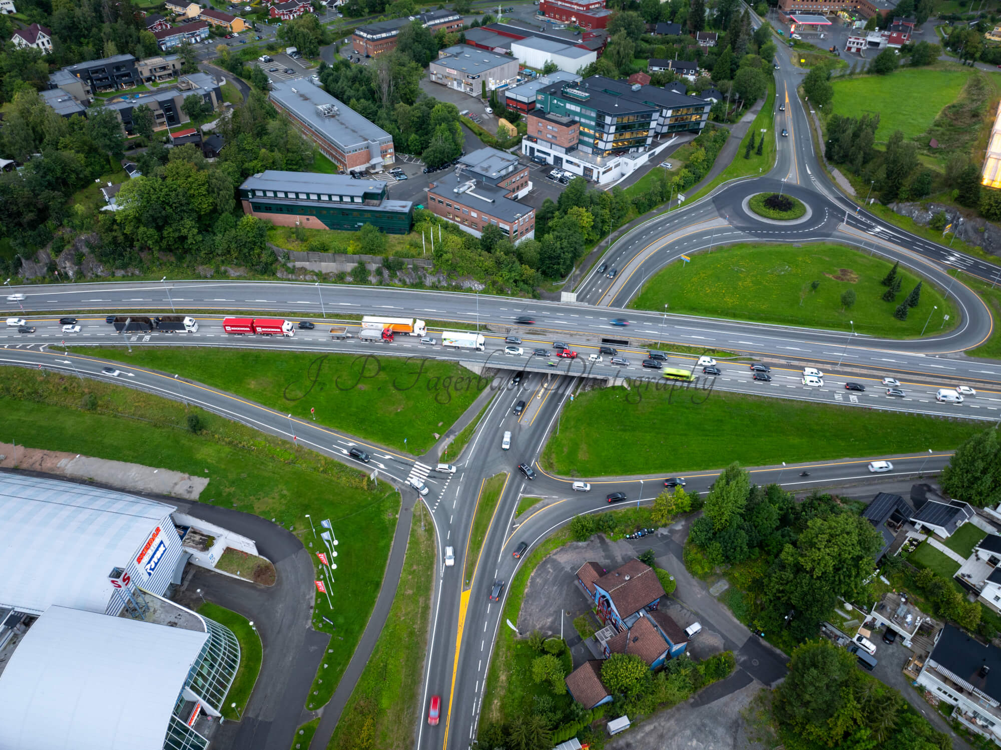 roads with traffic jam on a gloomy day