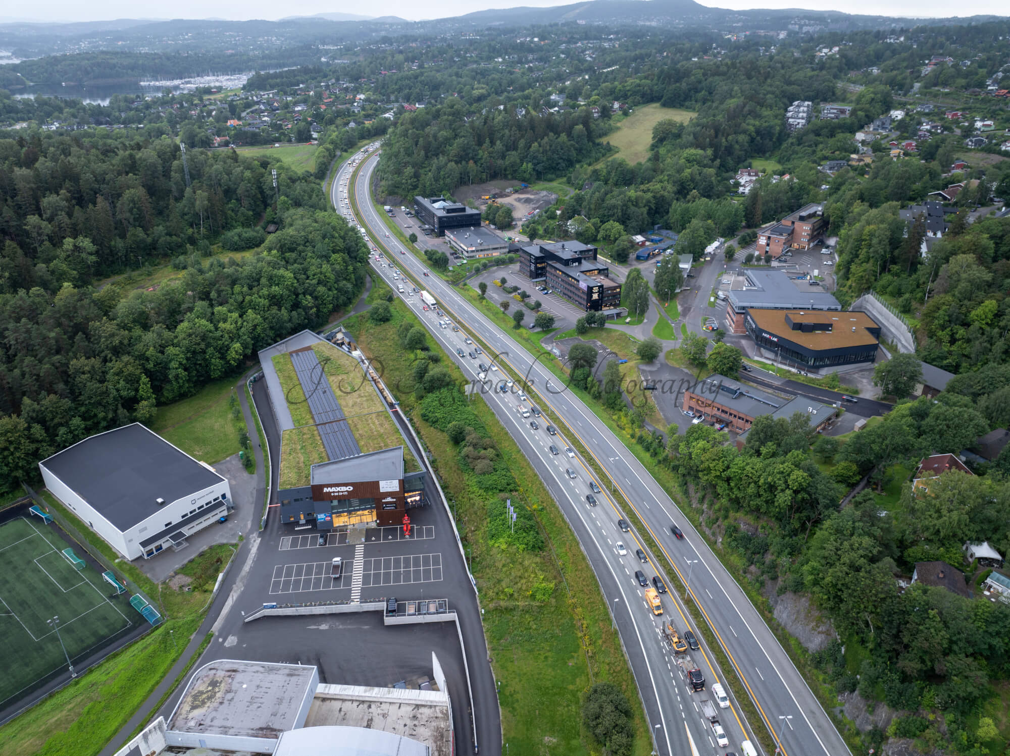 roads with traffic jam on a gloomy day