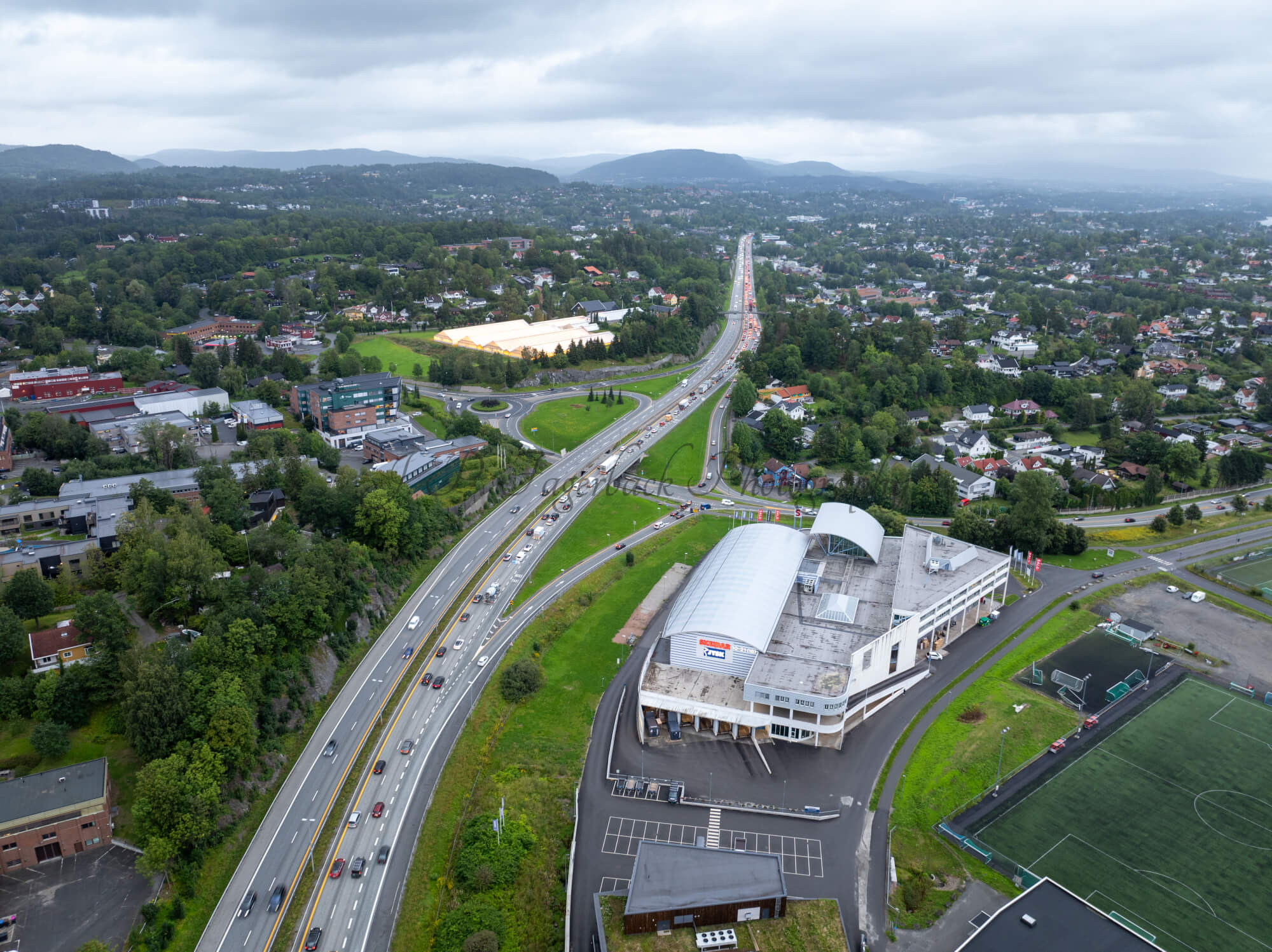 roads with traffic jam on a gloomy day