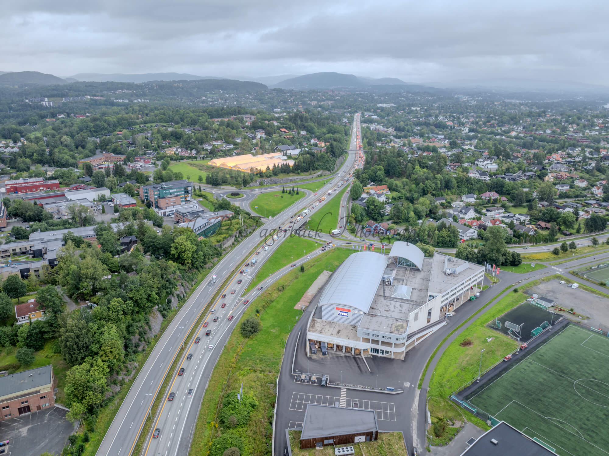 roads with traffic jam on a gloomy day