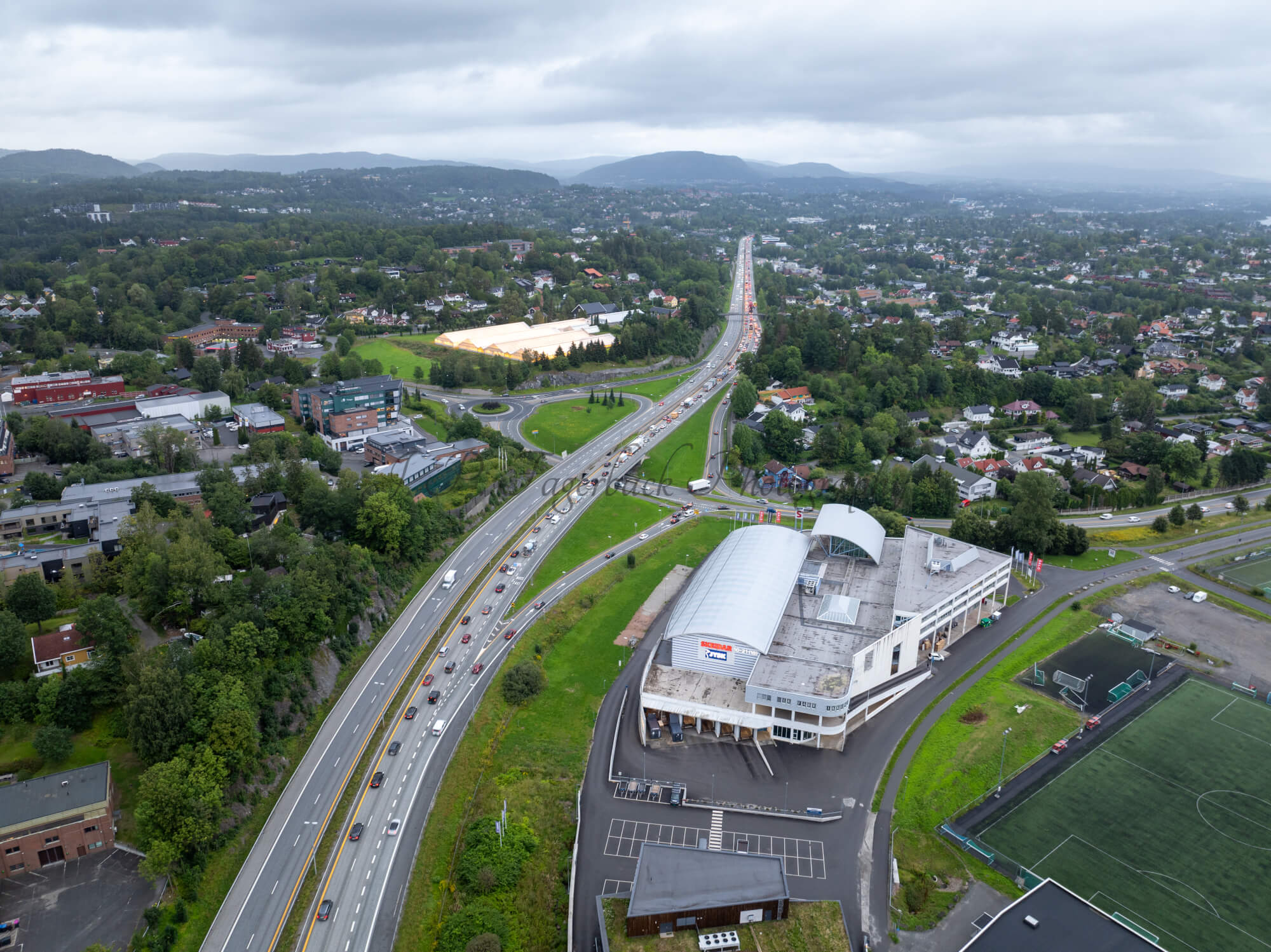 roads with traffic jam on a gloomy day