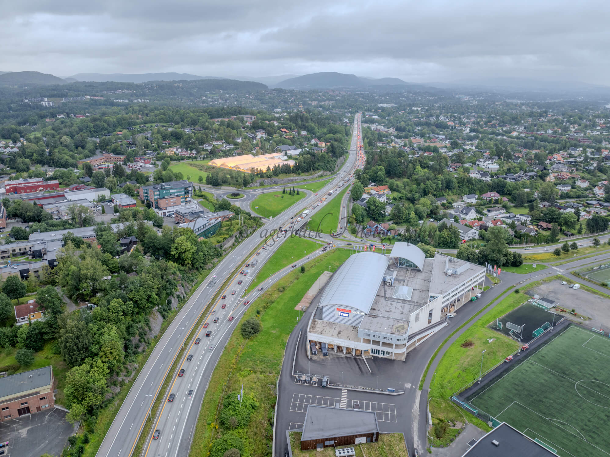roads with traffic jam on a gloomy day