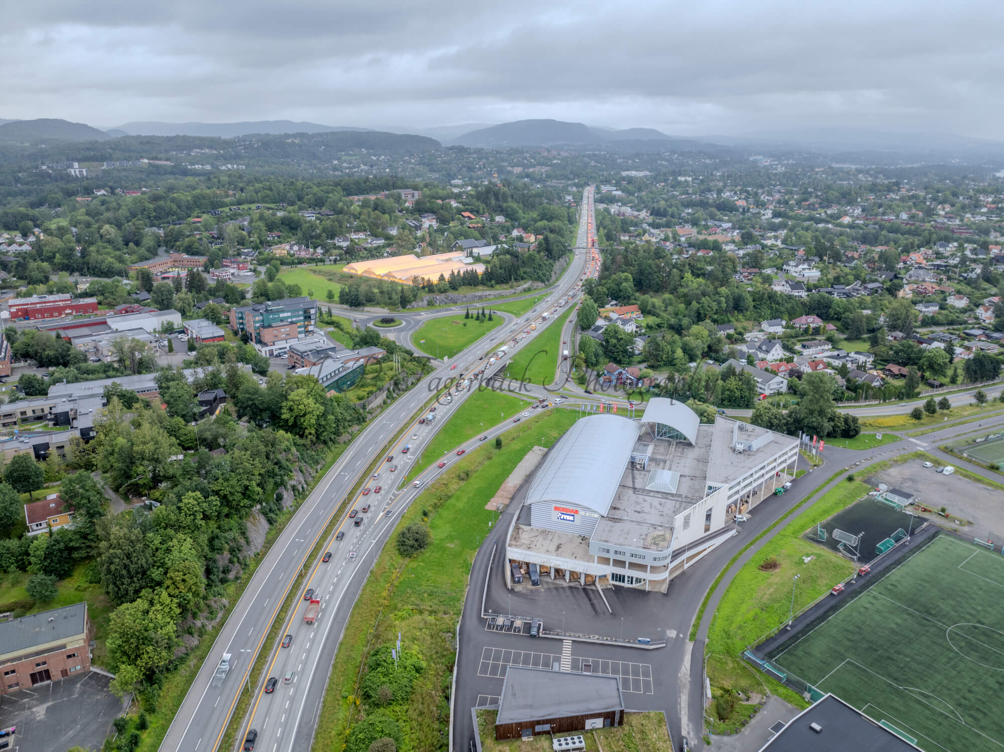 roads with traffic jam on a gloomy day
