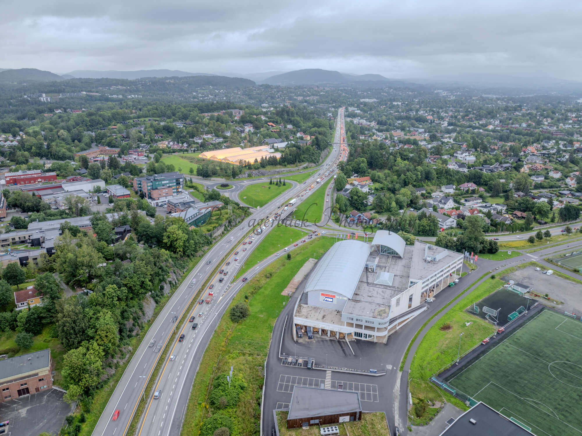 roads with traffic jam on a gloomy day