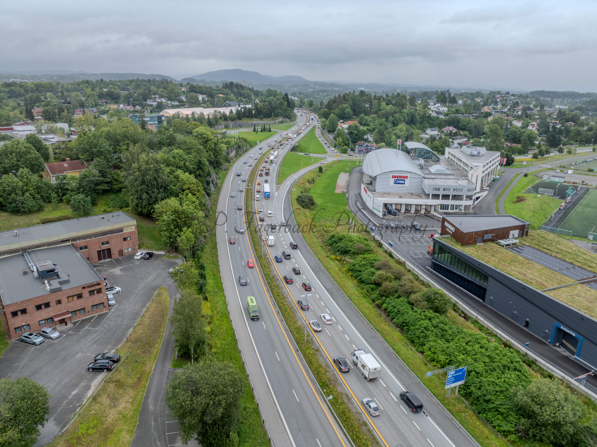 roads with traffic jam on a gloomy day