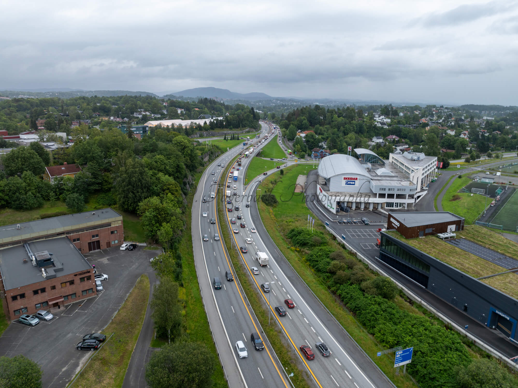 roads with traffic jam on a gloomy day