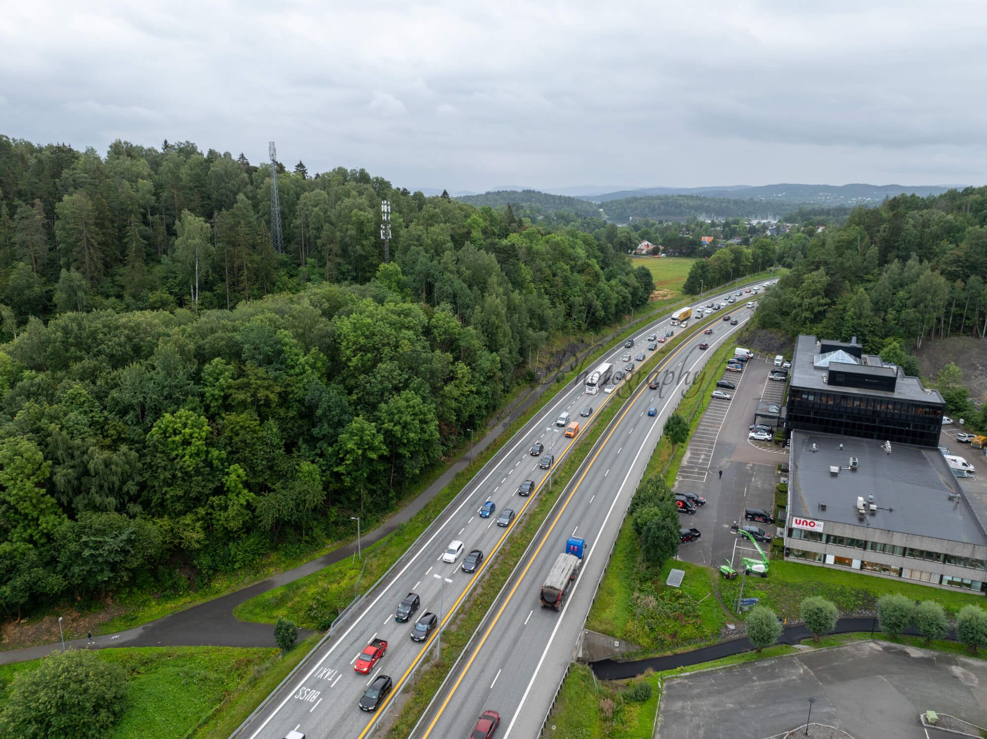 roads with traffic jam on a gloomy day