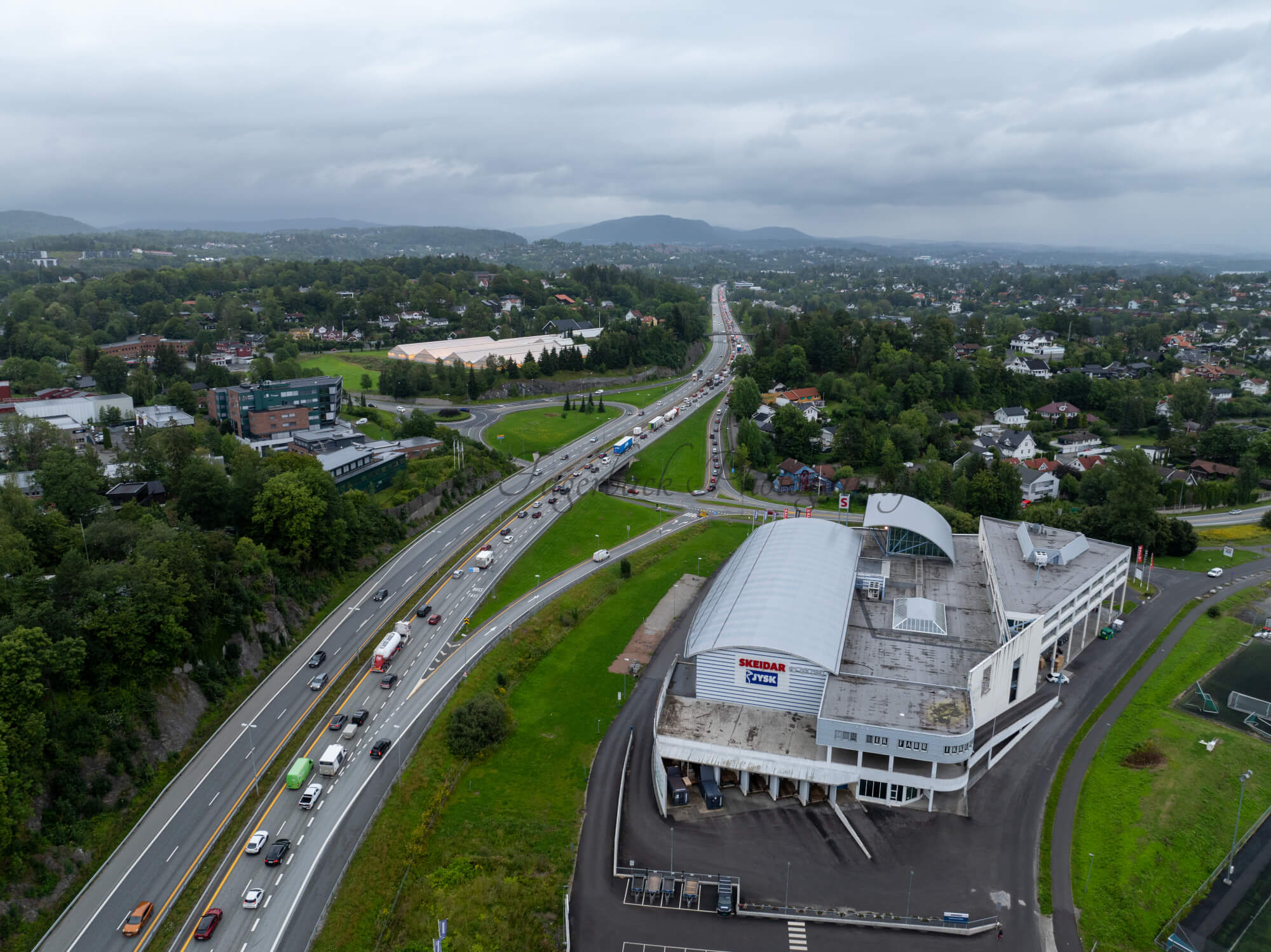 roads with traffic jam on a gloomy day