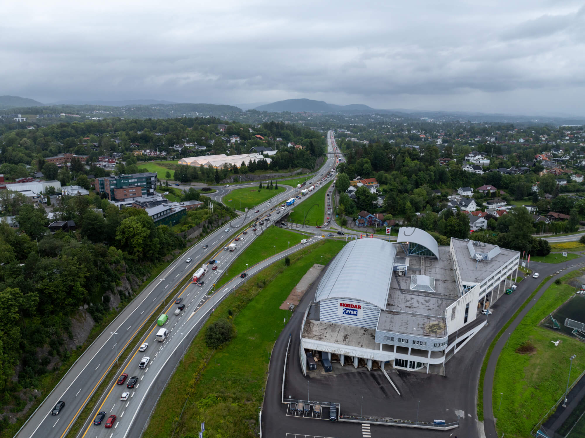 roads with traffic jam on a gloomy day