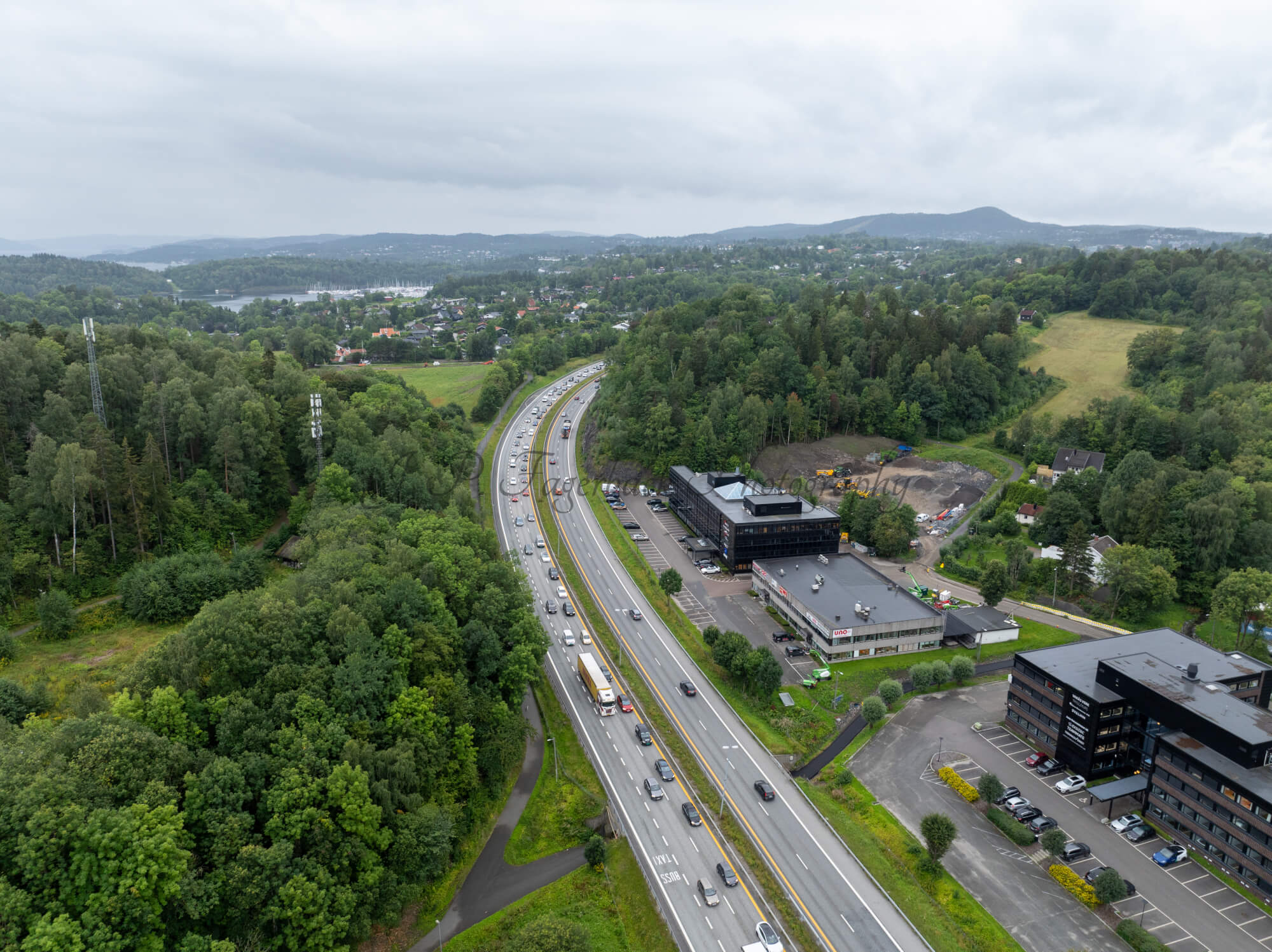 roads with traffic jam on a gloomy day