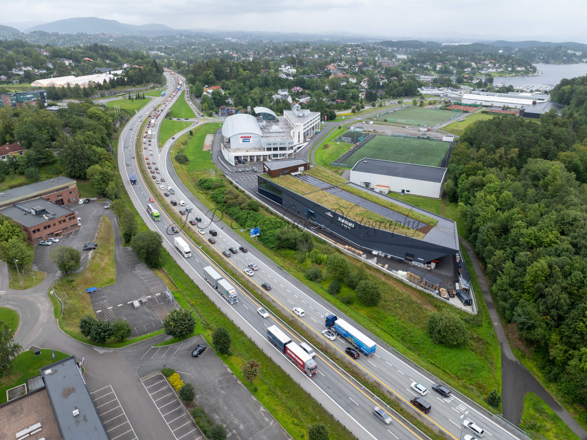 roads with traffic jam on a gloomy day