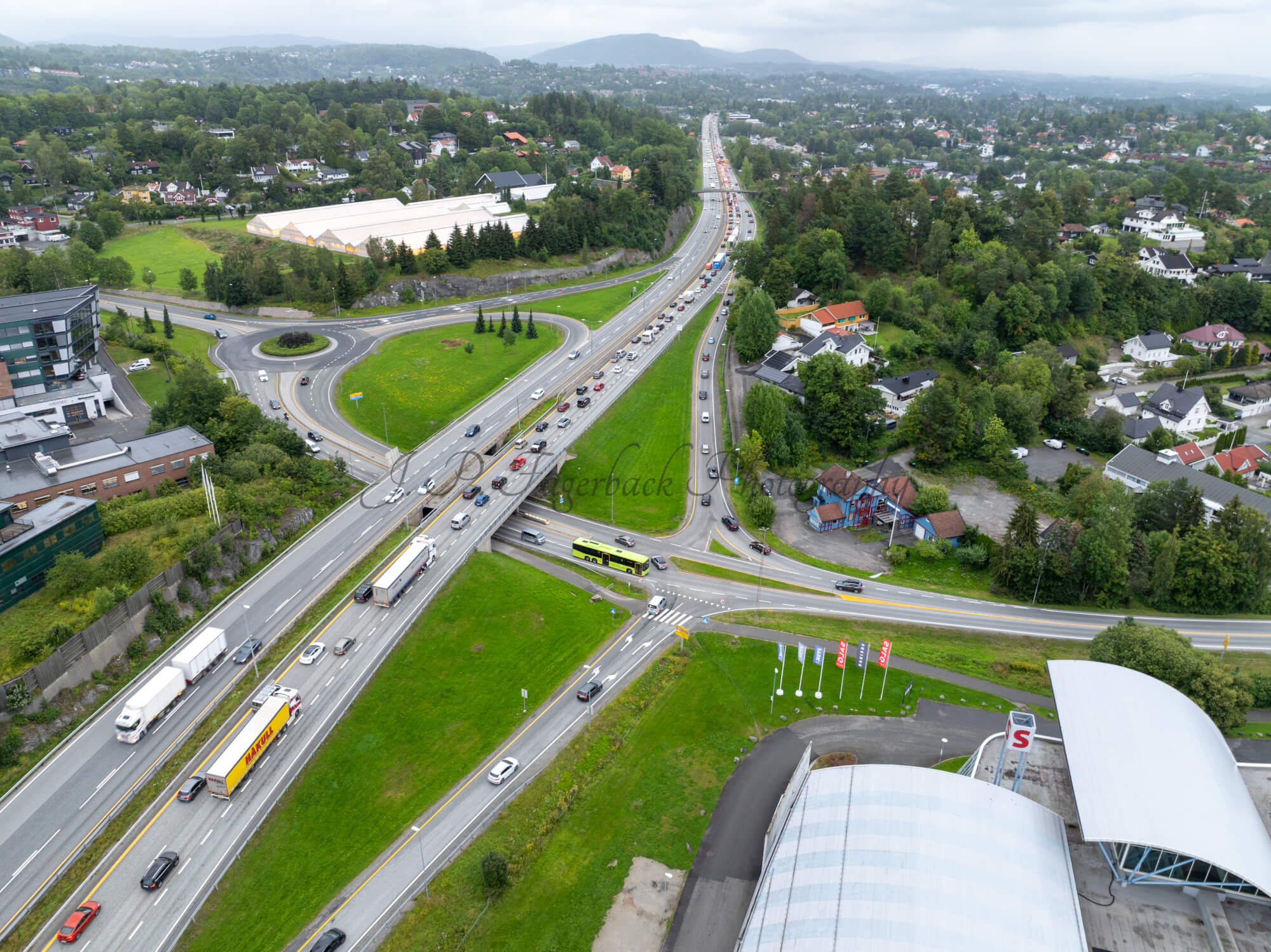 roads with traffic jam on a gloomy day