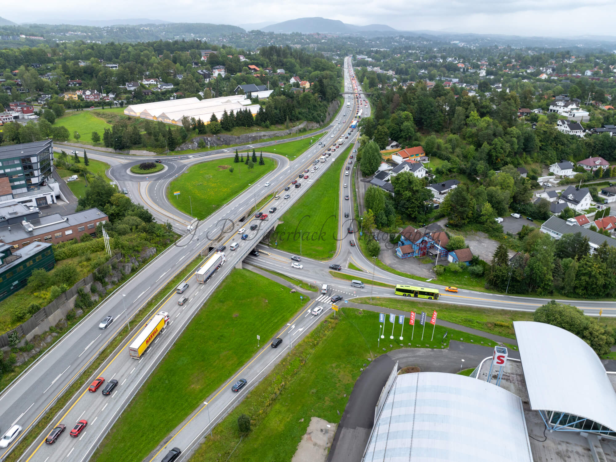 roads with traffic jam on a gloomy day