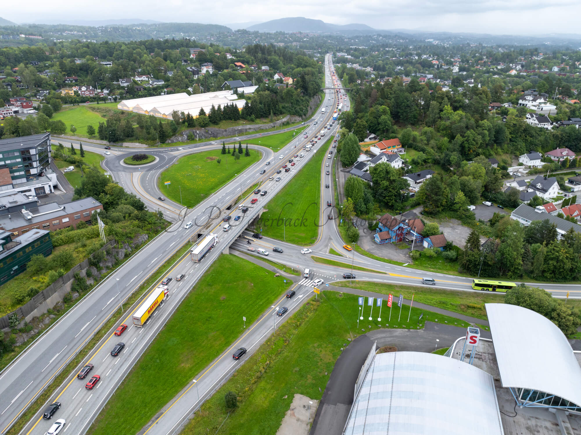 roads with traffic jam on a gloomy day
