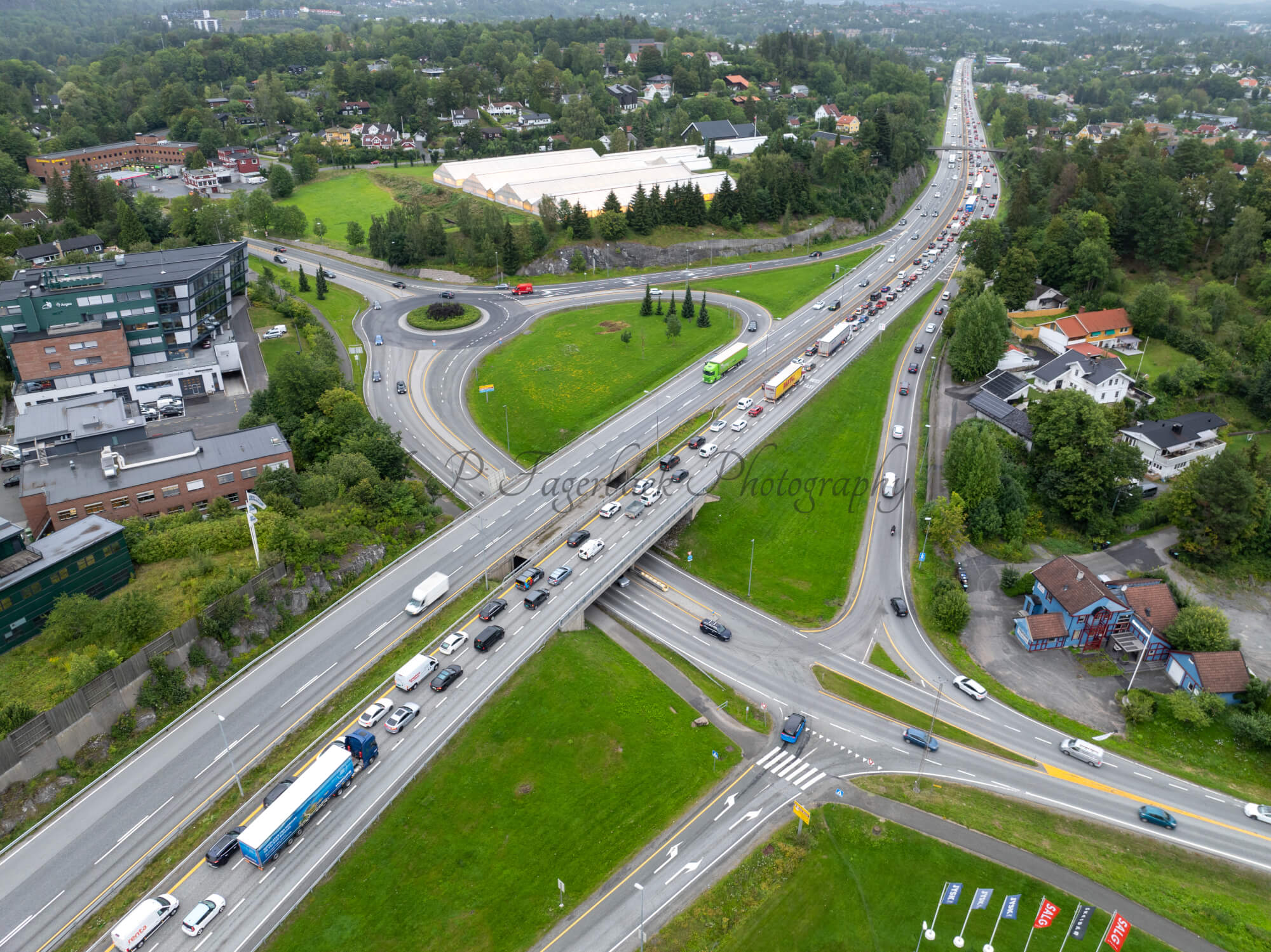 roads with traffic jam on a gloomy day
