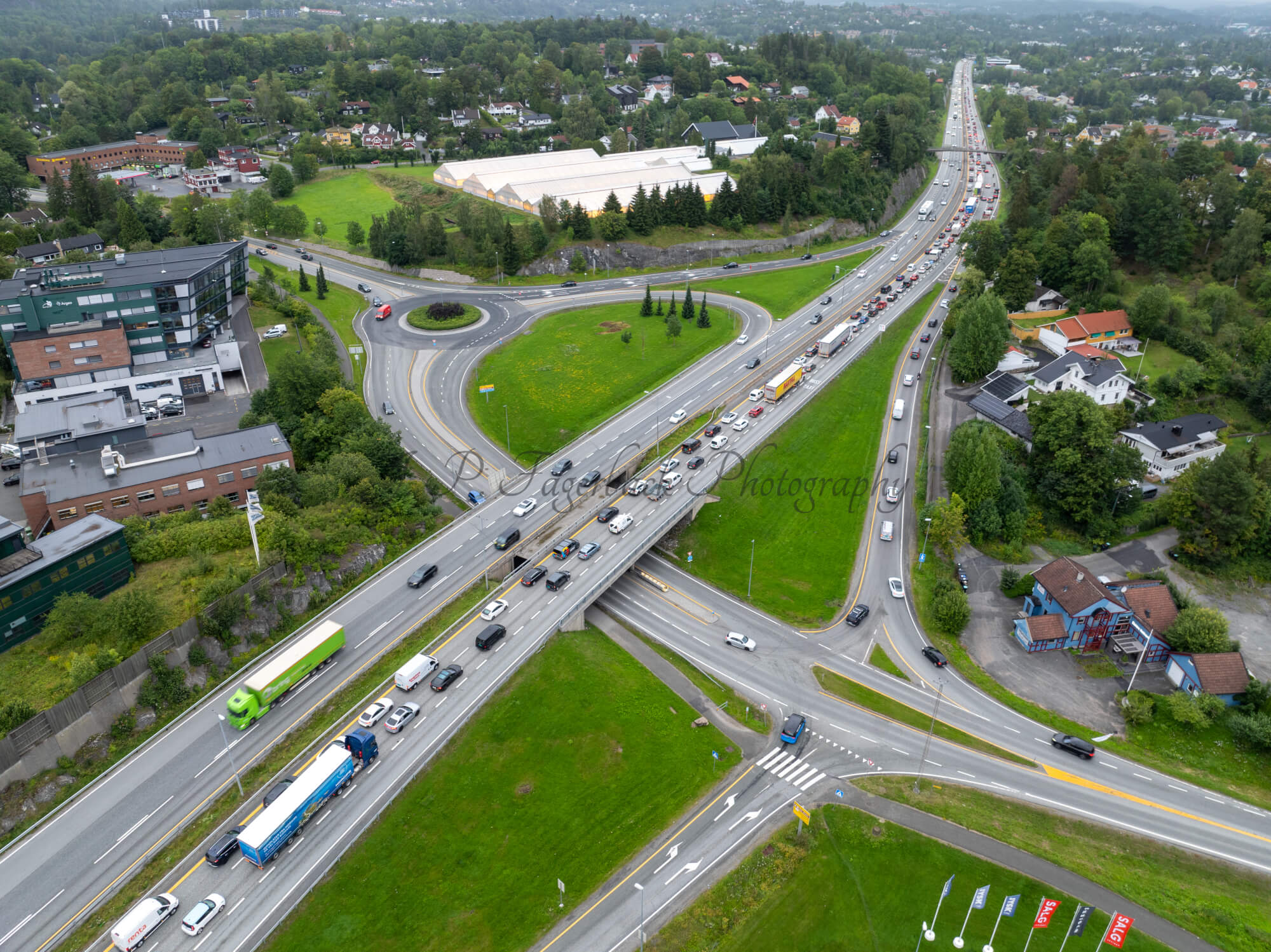 roads with traffic jam on a gloomy day