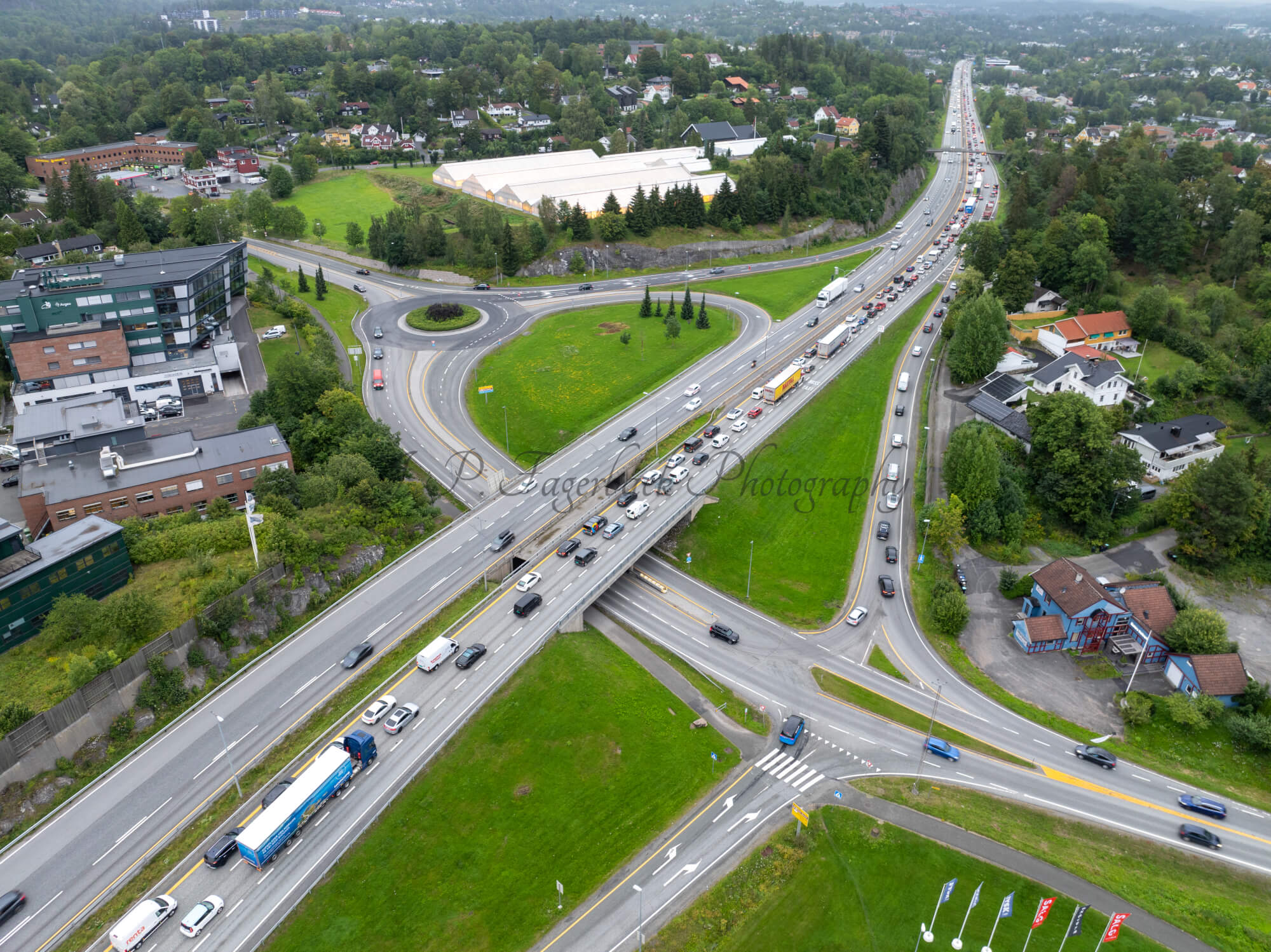roads with traffic jam on a gloomy day