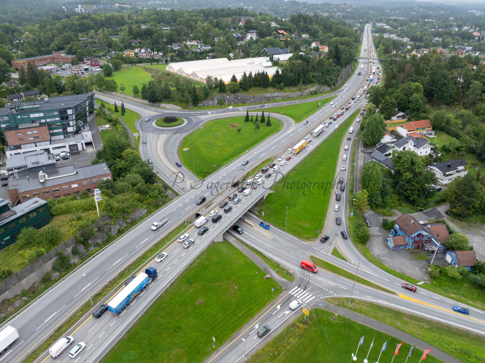 roads with traffic jam on a gloomy day