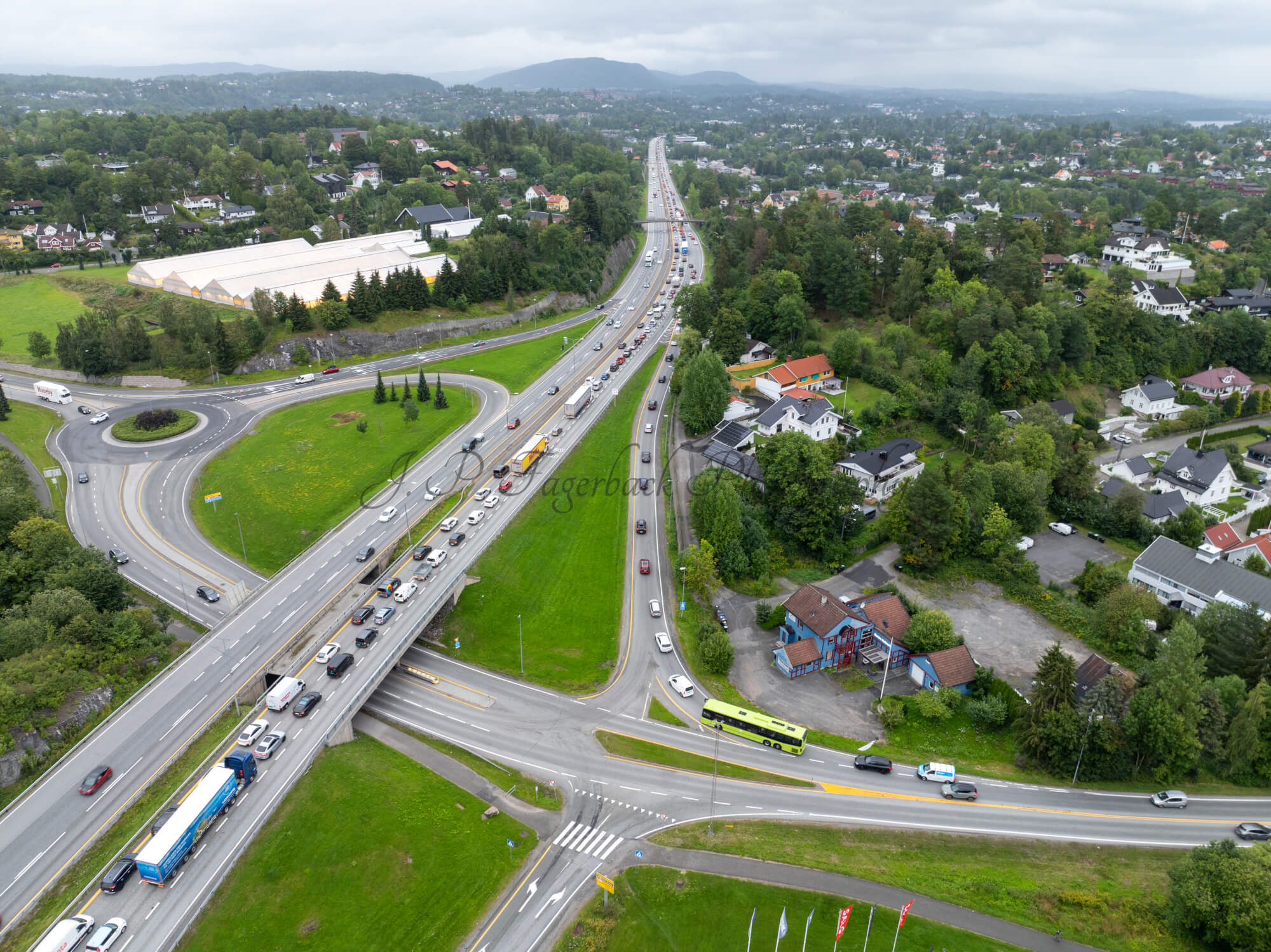 roads with traffic jam on a gloomy day