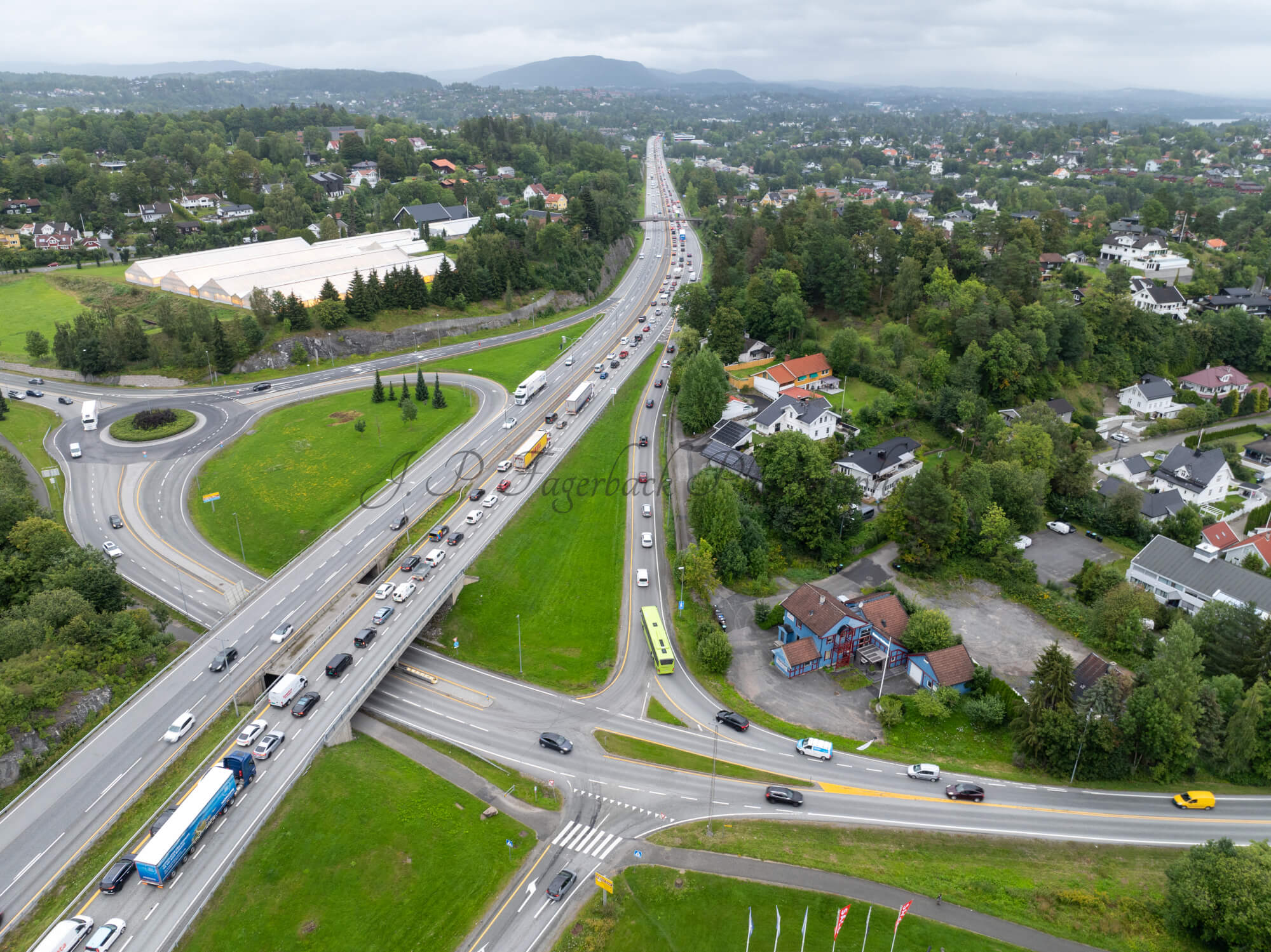 roads with traffic jam on a gloomy day