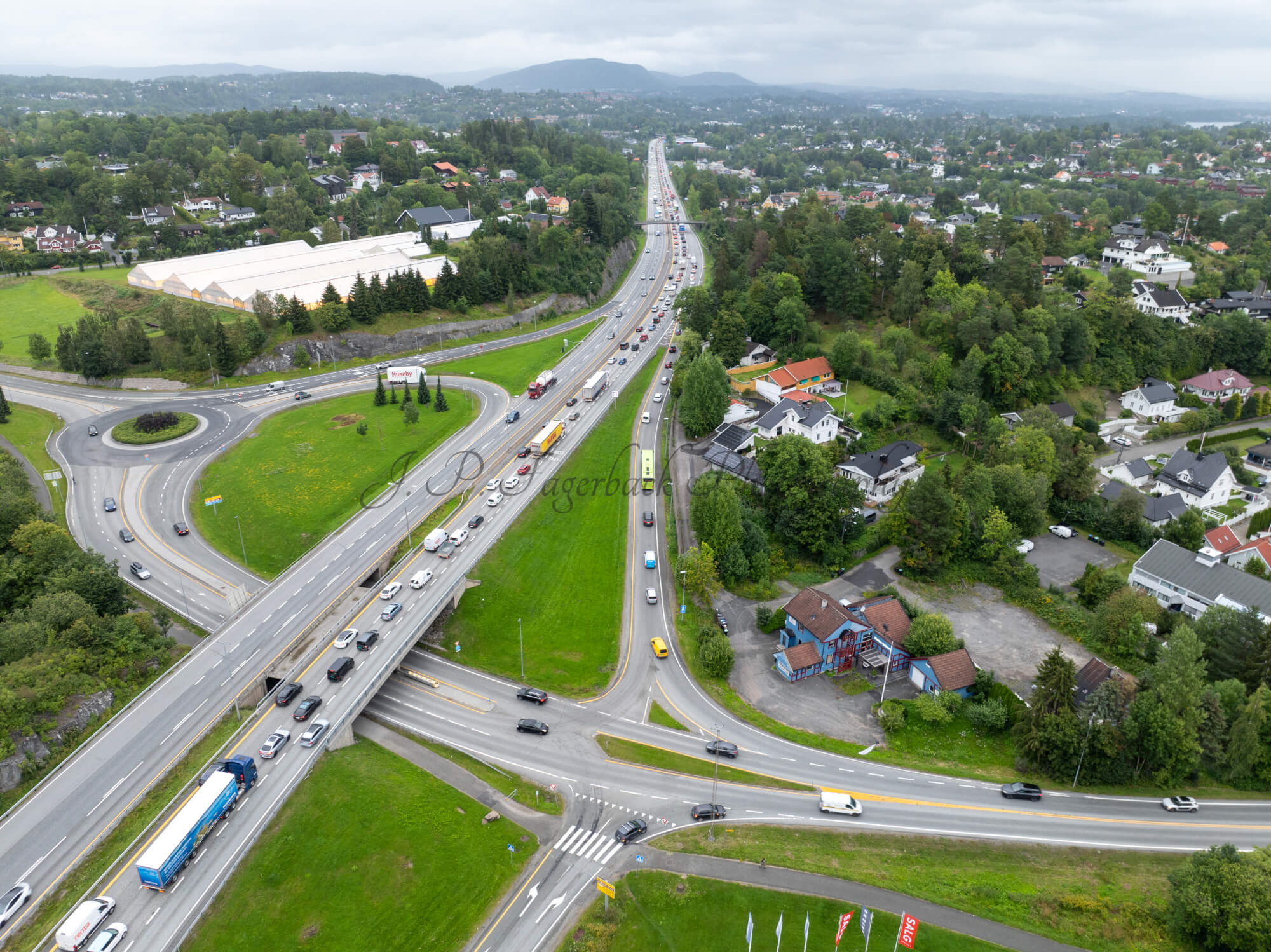 roads with traffic jam on a gloomy day