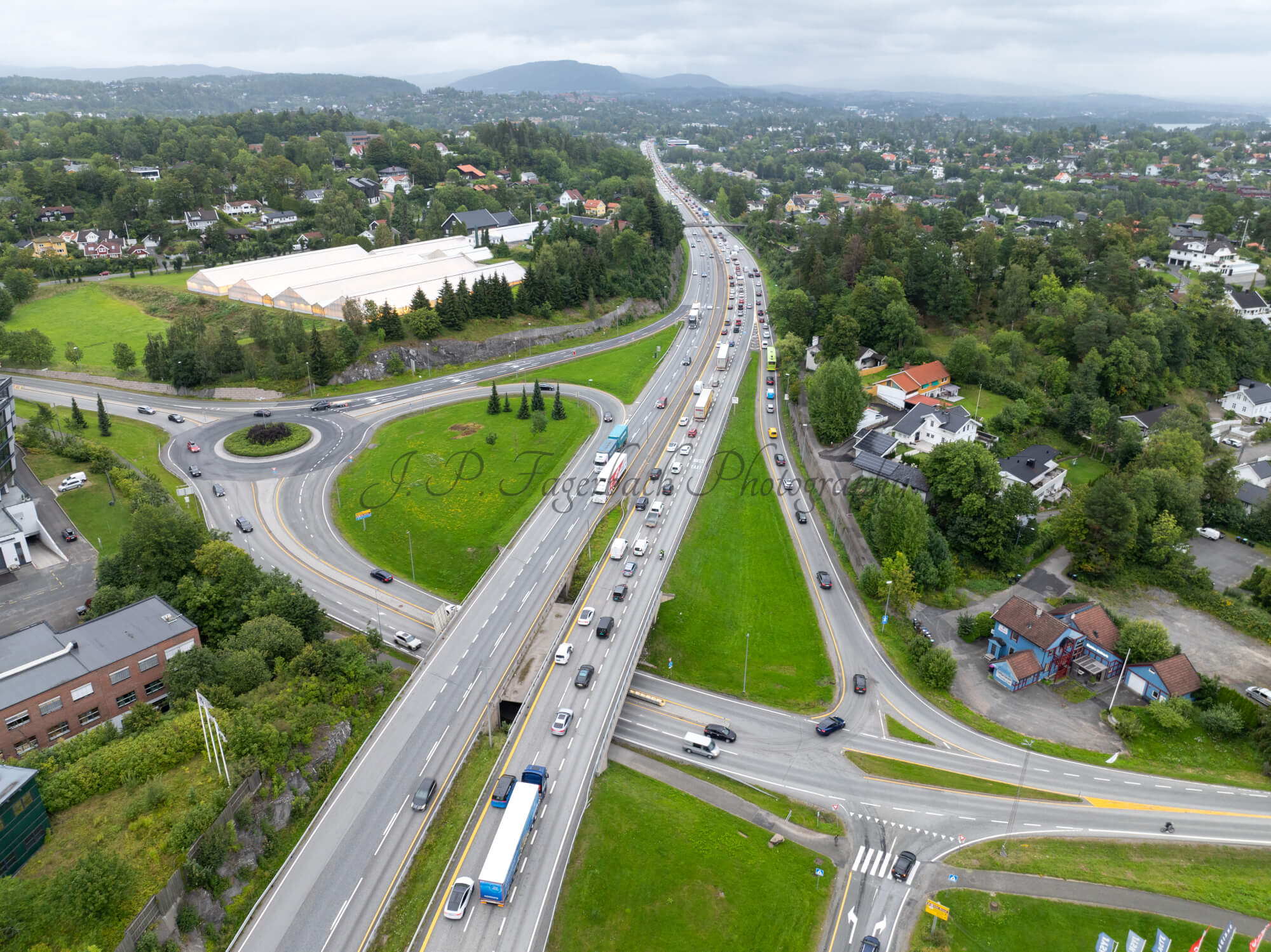 roads with traffic jam on a gloomy day