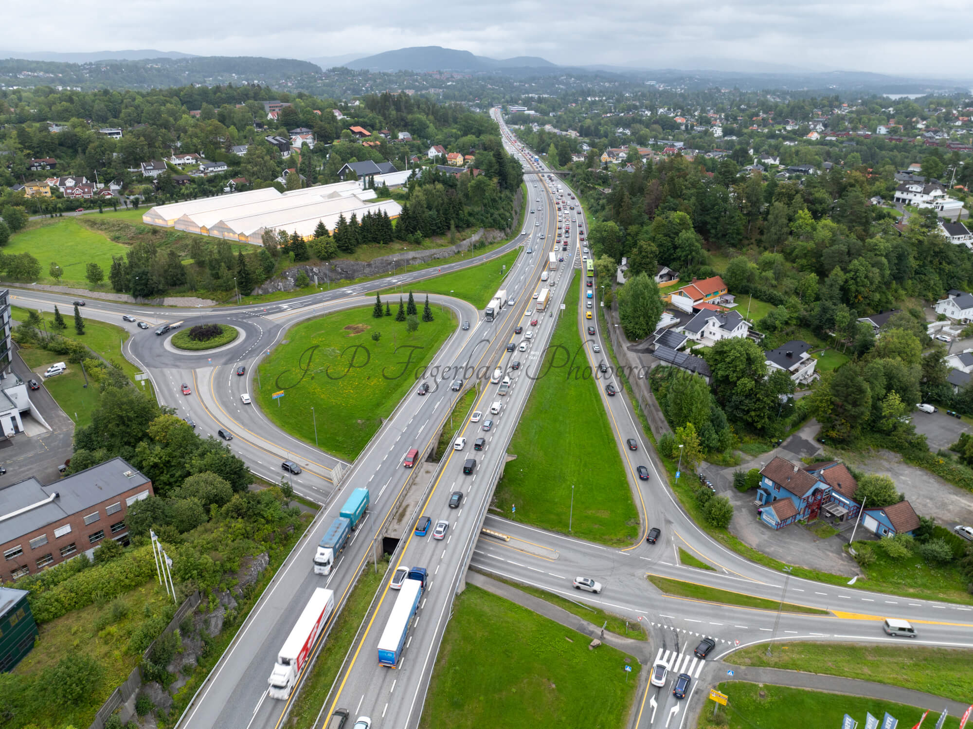 roads with traffic jam on a gloomy day