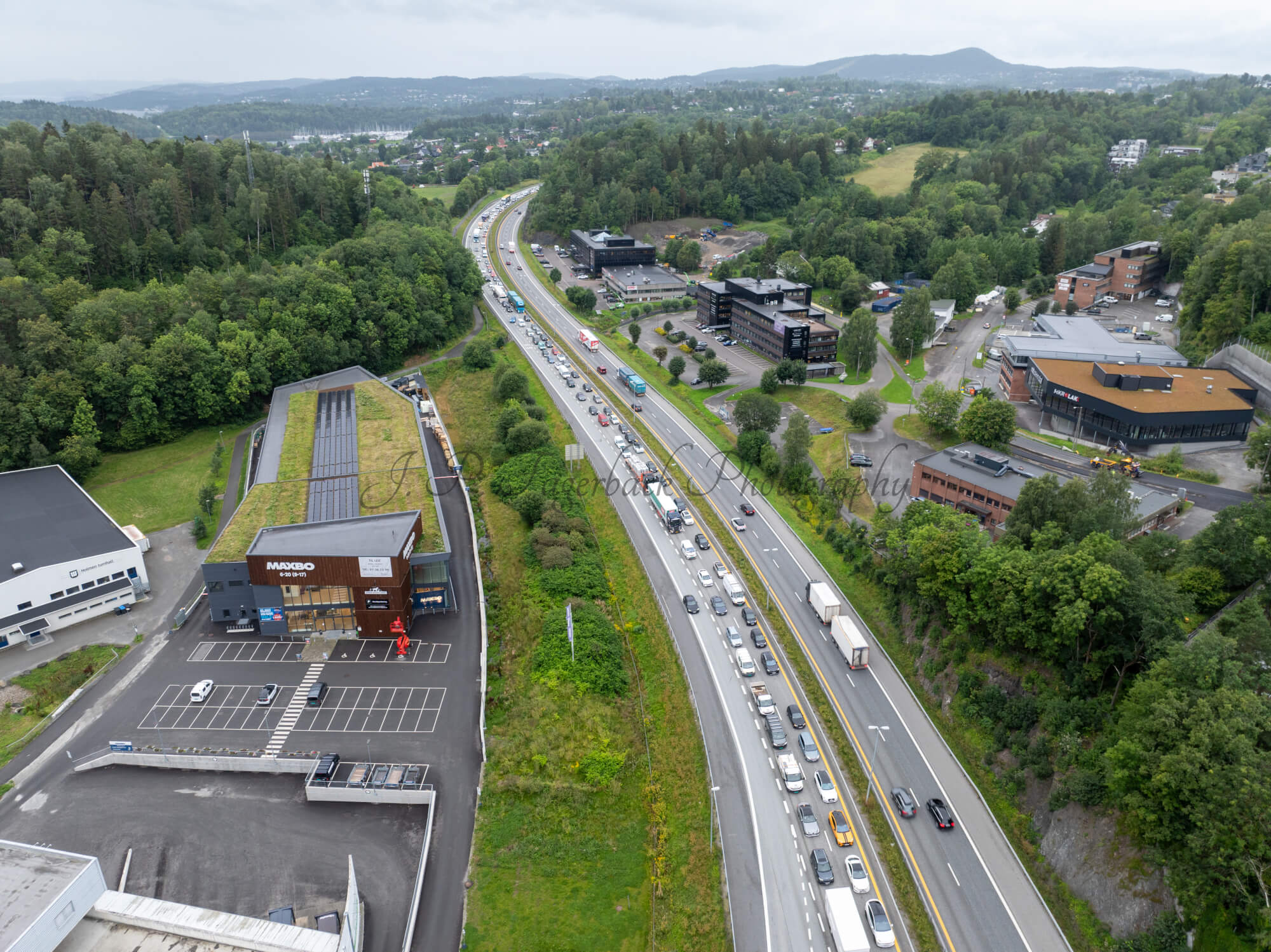 roads with traffic jam on a gloomy day